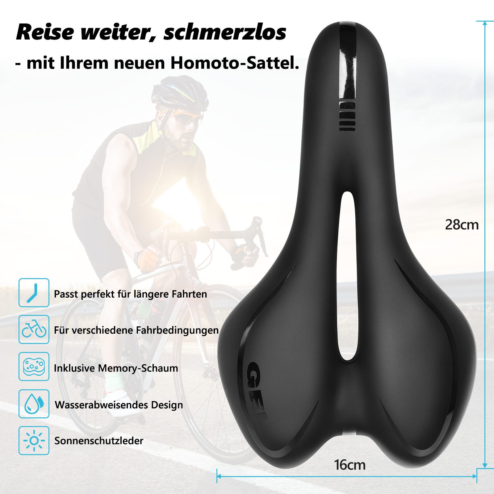Fofile Fahrradsattel Ergonomisch Bequem – Komfort-MTB-Sattel mit Gel, Aussparung für Druckentlastung, atmungsaktiv, schmerzfreies Radfahren