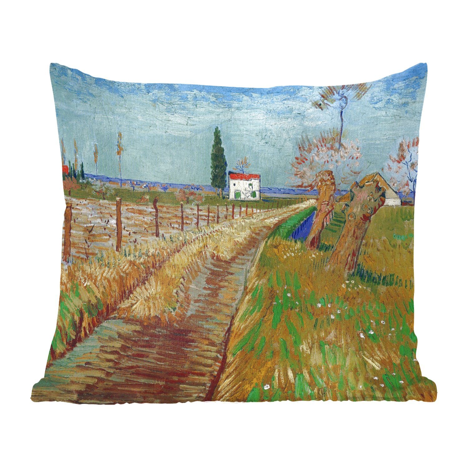 MuchoWow Dekokissen Weg durch ein Weidenfeld - Vincent van Gogh, Zierkissen mit Füllung für Wohzimmer, Schlafzimmer, Deko, Sofakissen