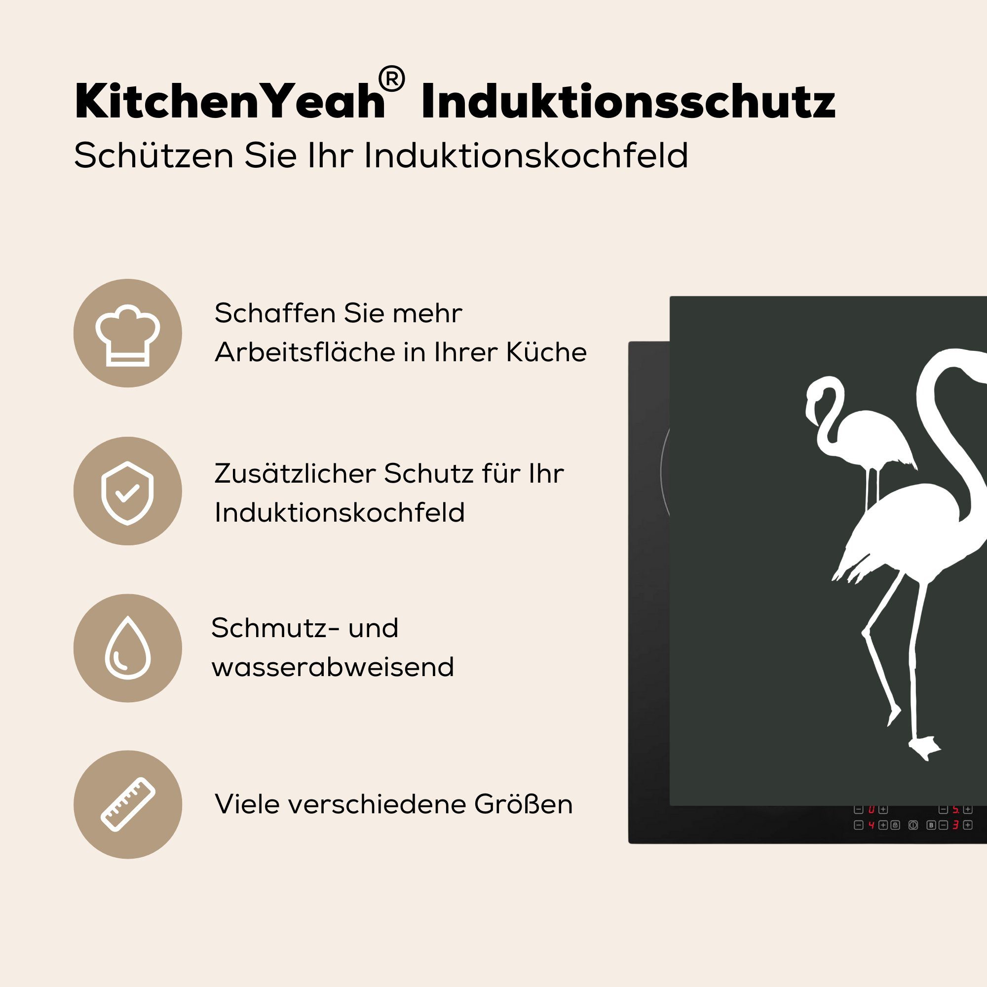 Scherenschnitt, - küche 78x78 Herdblende-/Abdeckplatte cm, Arbeitsplatte - Flamingo Vinyl, tlg), Ceranfeldabdeckung, MuchoWow für (1 Vogel