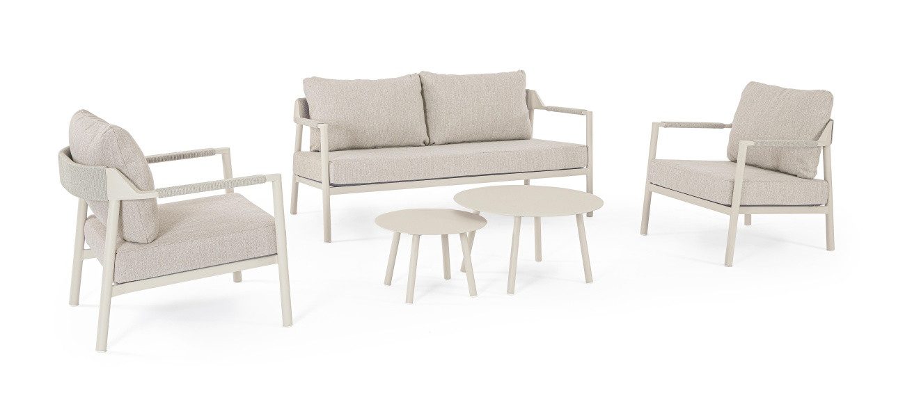 Bizzotto Gartenlounge-Set Ropery 5er Gruppe, Morny, 2x Sessel, 1x Sofa, 2x Couchtisch
