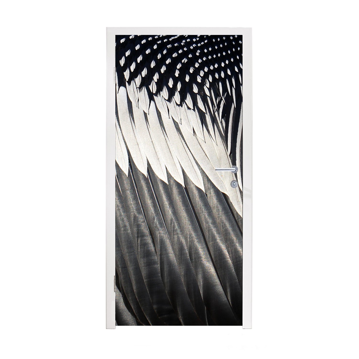 MuchoWow Türtapete Schwarze Federstrukturen, Matt, bedruckt, (1 St), Fototapete für Tür, Türaufkleber, 75x205 cm