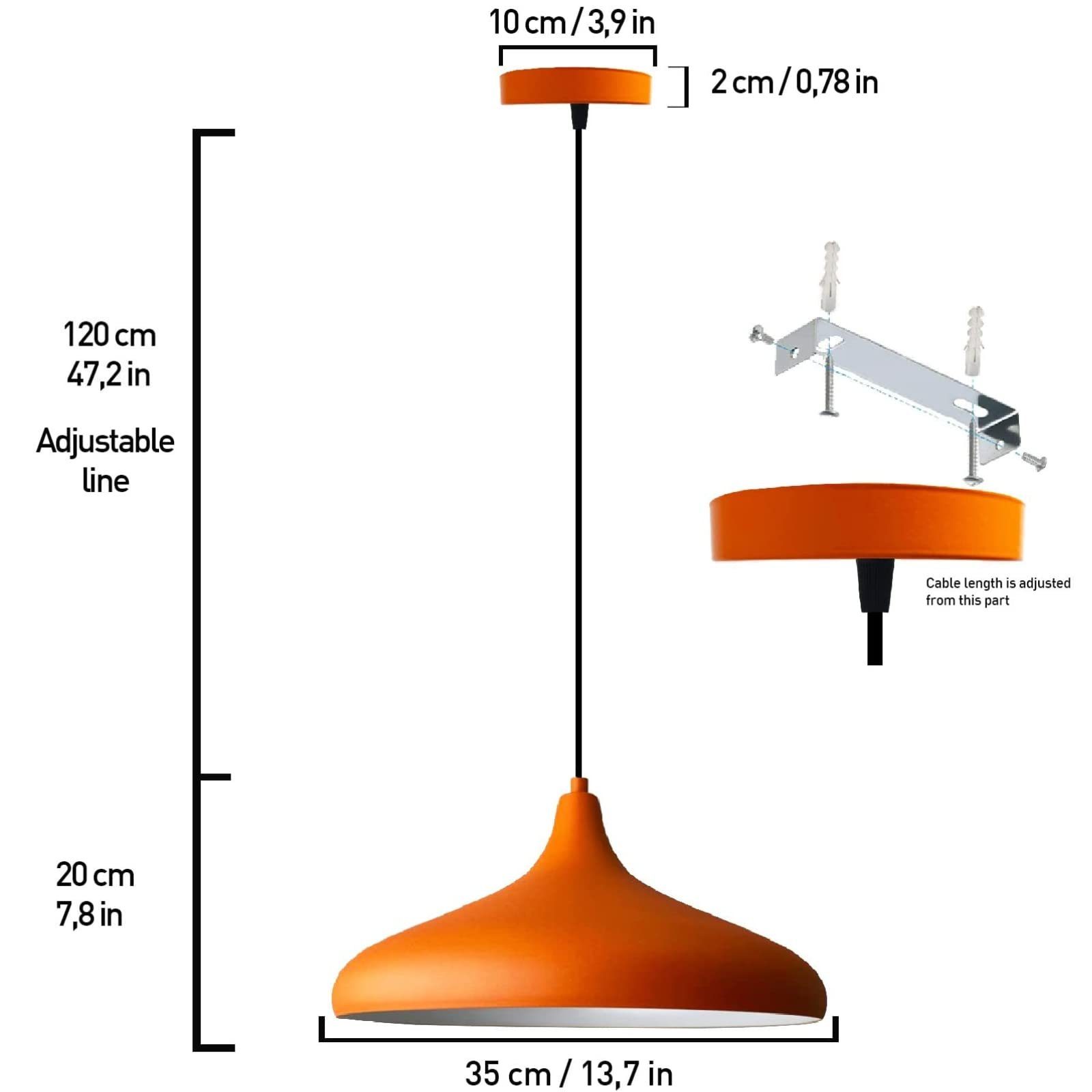Bamyum 35 Lampe, cm Leuchtmittel E27 Metall Orange Durchmesser Pendelleuchte Moderne Bamyum Pendelleuchte ohne