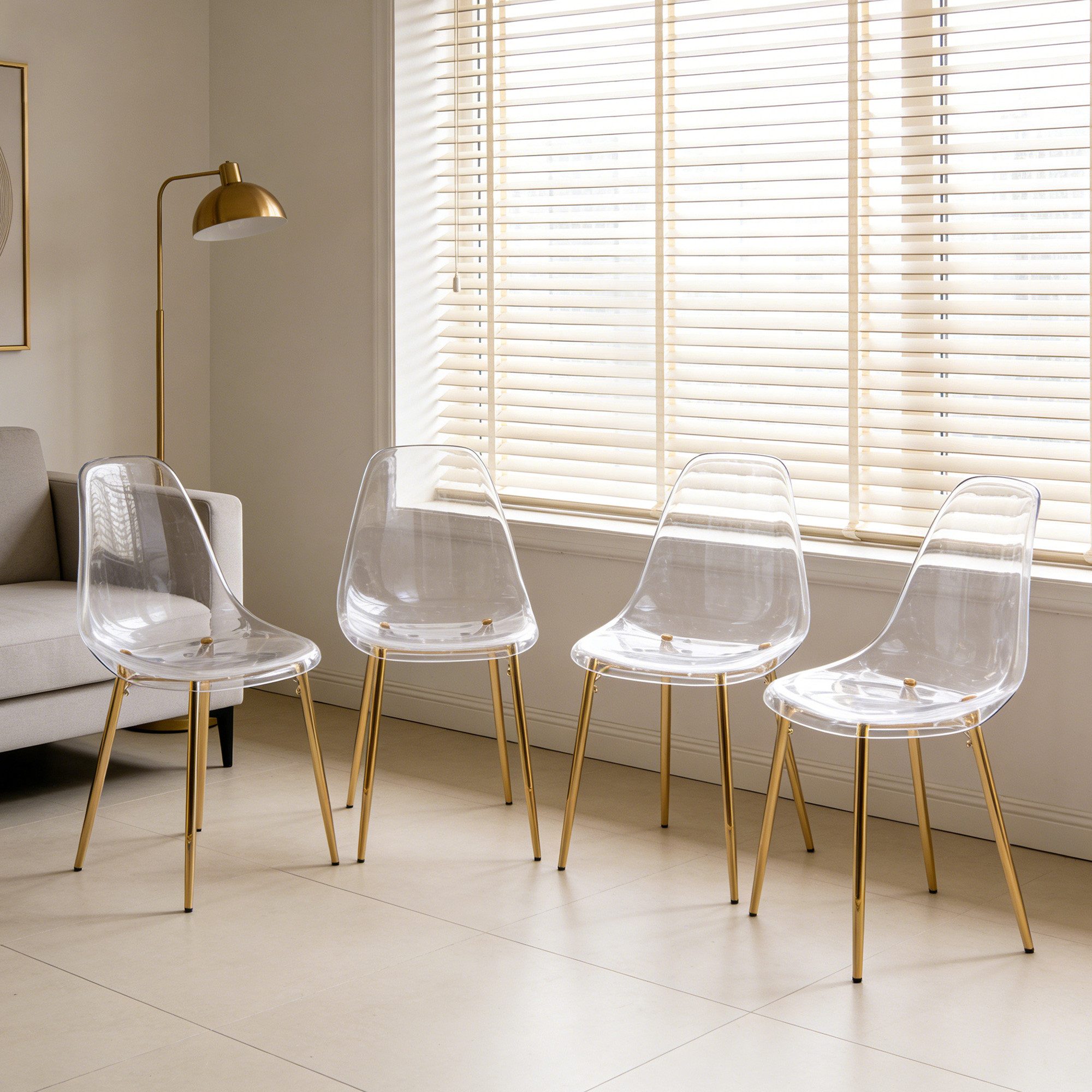 Celya Esszimmerstuhl 4st Transparent, PET Sitz (Ideal als Esszimmerstuhl, Schreibtischstuhl oder Schminkstuhl), Geeignet für Restaurants, Homeoffices und Wohnzimmer