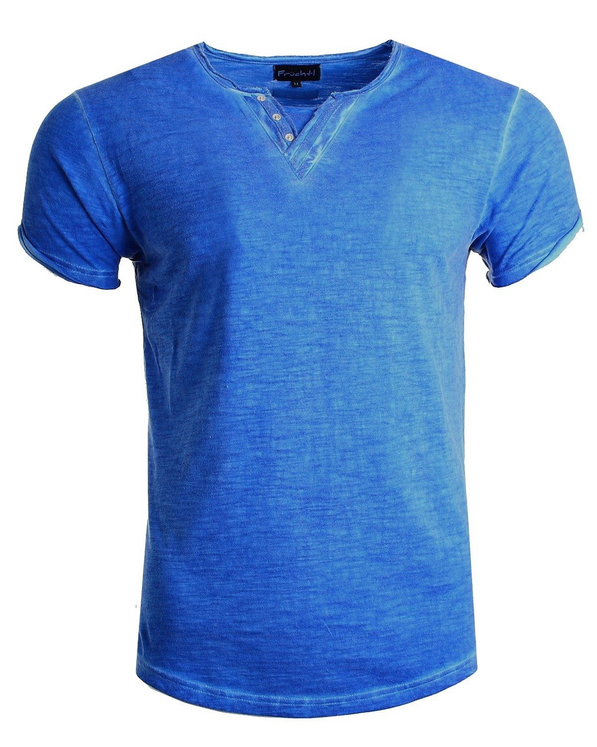 Früchtl T-Shirt mit V-Ausschnitt und dezenter Knopfleiste