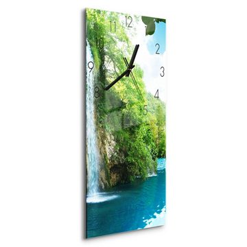 DEQORI Wanduhr 'Wasserfall im grünen Wald' (Glas Glasuhr modern Wand Uhr Design Küchenuhr)