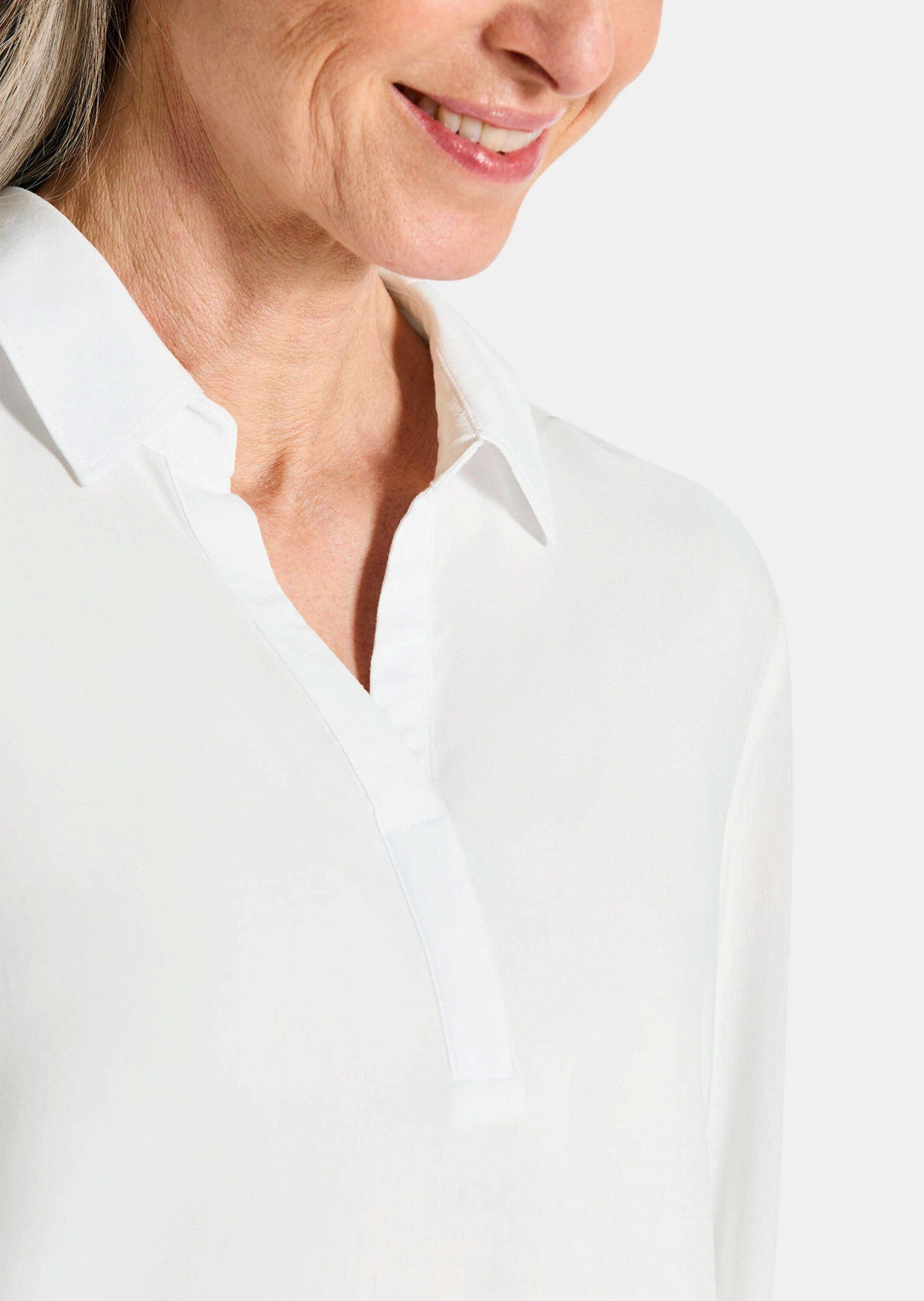 GOLDNER Klassische Bluse Zeitlose Viskosebluse mit Hemdkragen Fließende Hemdbluse mit Schlitzblende und Langarm