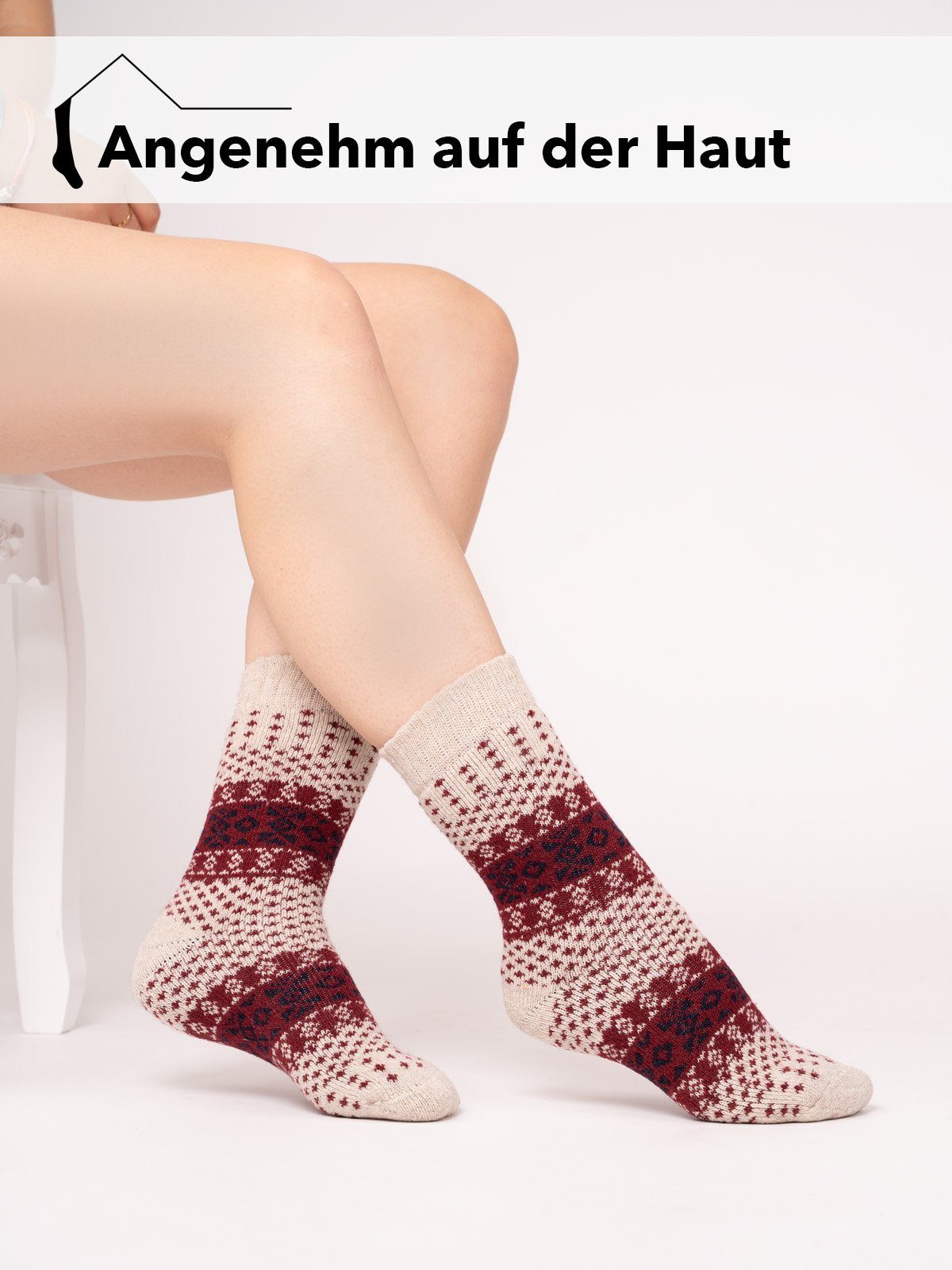 HomeOfSocks Socken Hygge Warm Damen Herren Socken Mit Dick & Dicke Hohem Grau Wollanteil 45% Bunten Hyggelig Für In Socken Wolle mit Design