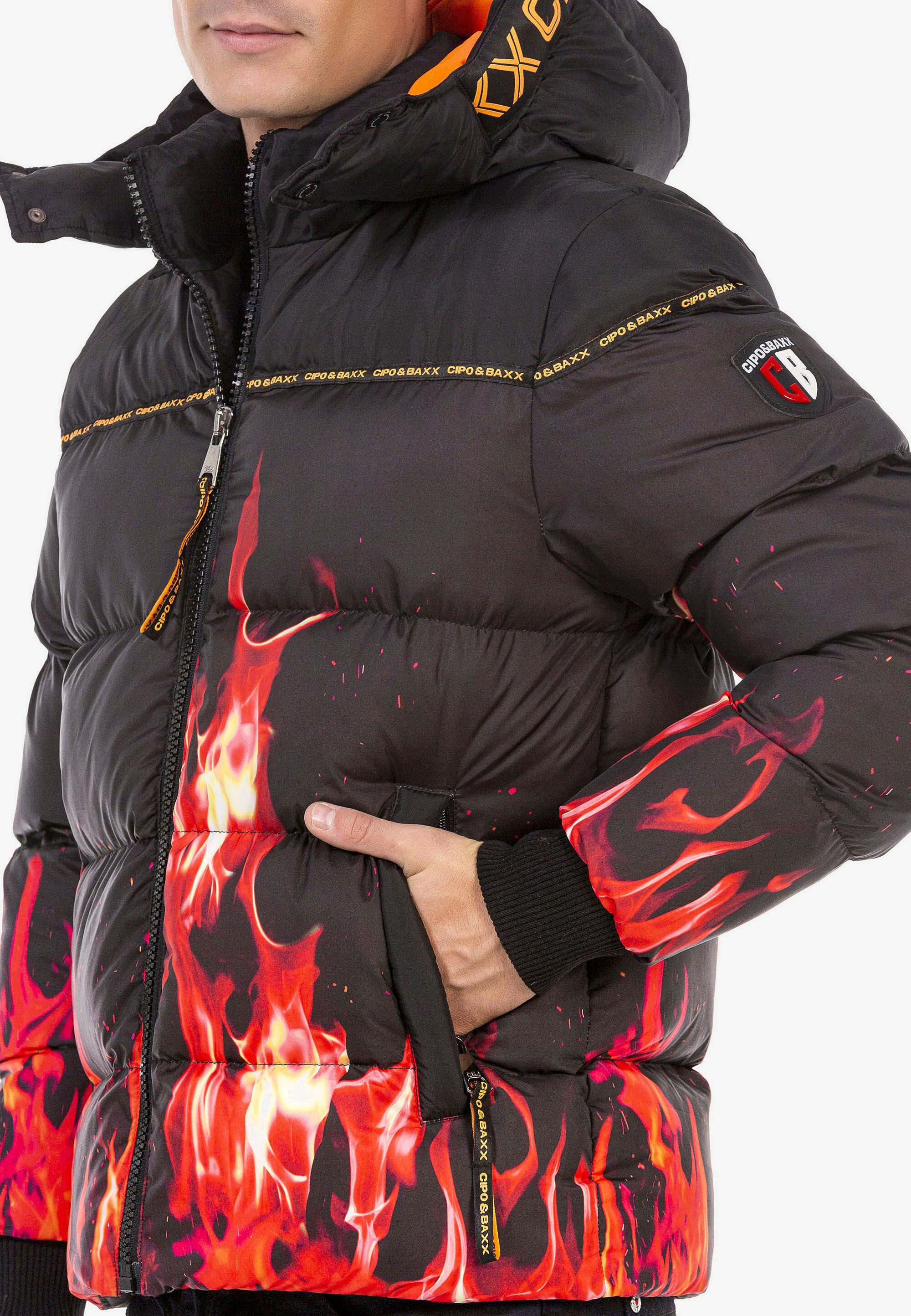 Cipo & Baxx Winterjacke Winterjacke mit Flammen-Motiv