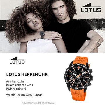 Lotus Quarzuhr LOTUS Herren Uhr Sport 18672/5 PU, (Analoguhr), Herrenuhr rund, groß (ca. 44mm) PURarmband orange