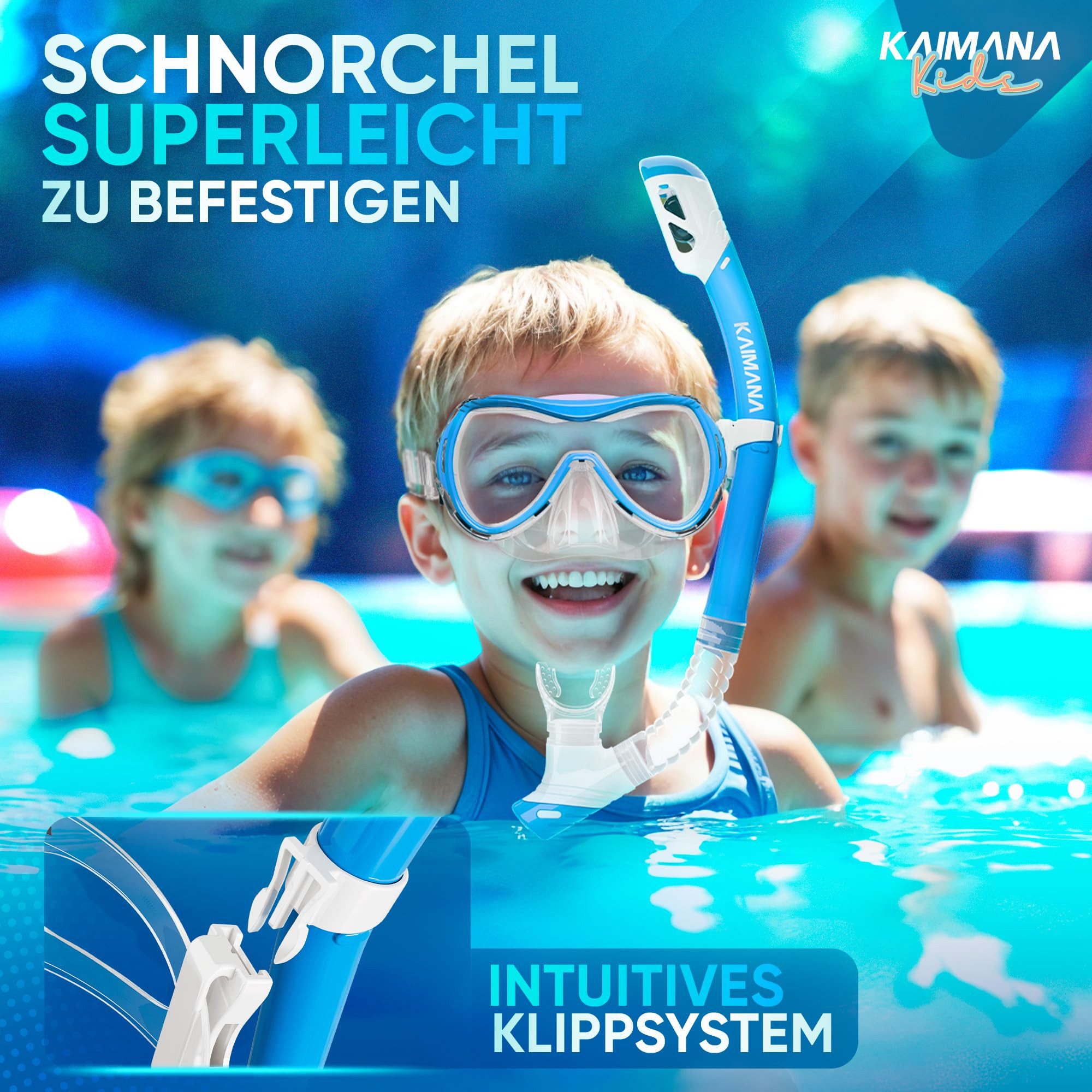 KAIMANA Tauchermaske SeaExplorer Schnorchelset Kinder inkl. Tragetasche, (Taucherbrille mit Schnorchel, Taucherbrille Kinder), Taucherbrille mit Stoffband/Silikonband