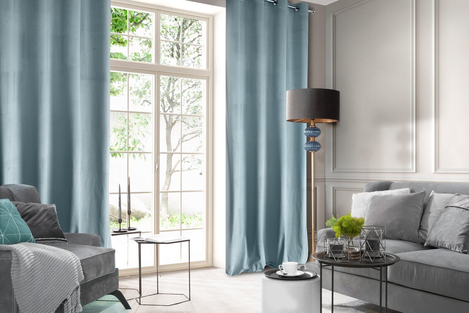Design91 Vorhang Samtvorhänge 140x250 cm (1 St), Ösen, blickdicht, Samt, Wohnzimmer