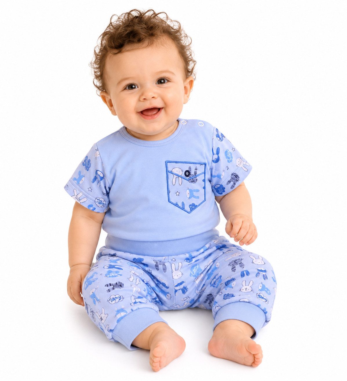 Shirt & Hose Baby Anzug T-Shirt und Hose in Blau mit Hasen Muster