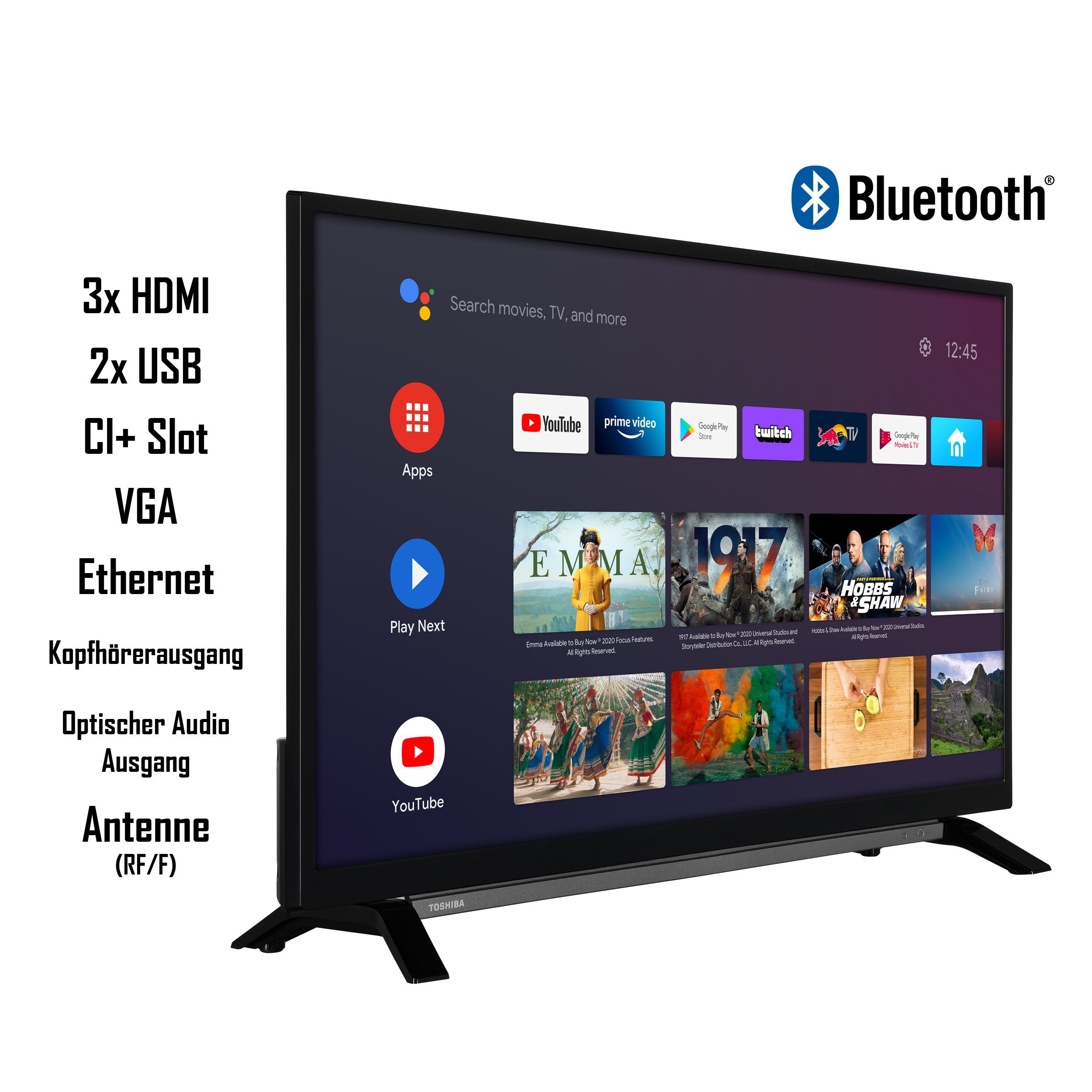 Toshiba 32LA2B63DAZ LCD-LED Fernseher (80 Android Triple-Tuner, Bluetooth) Store, Assistant, Full TV, Google HD, Play Zoll, cm/32