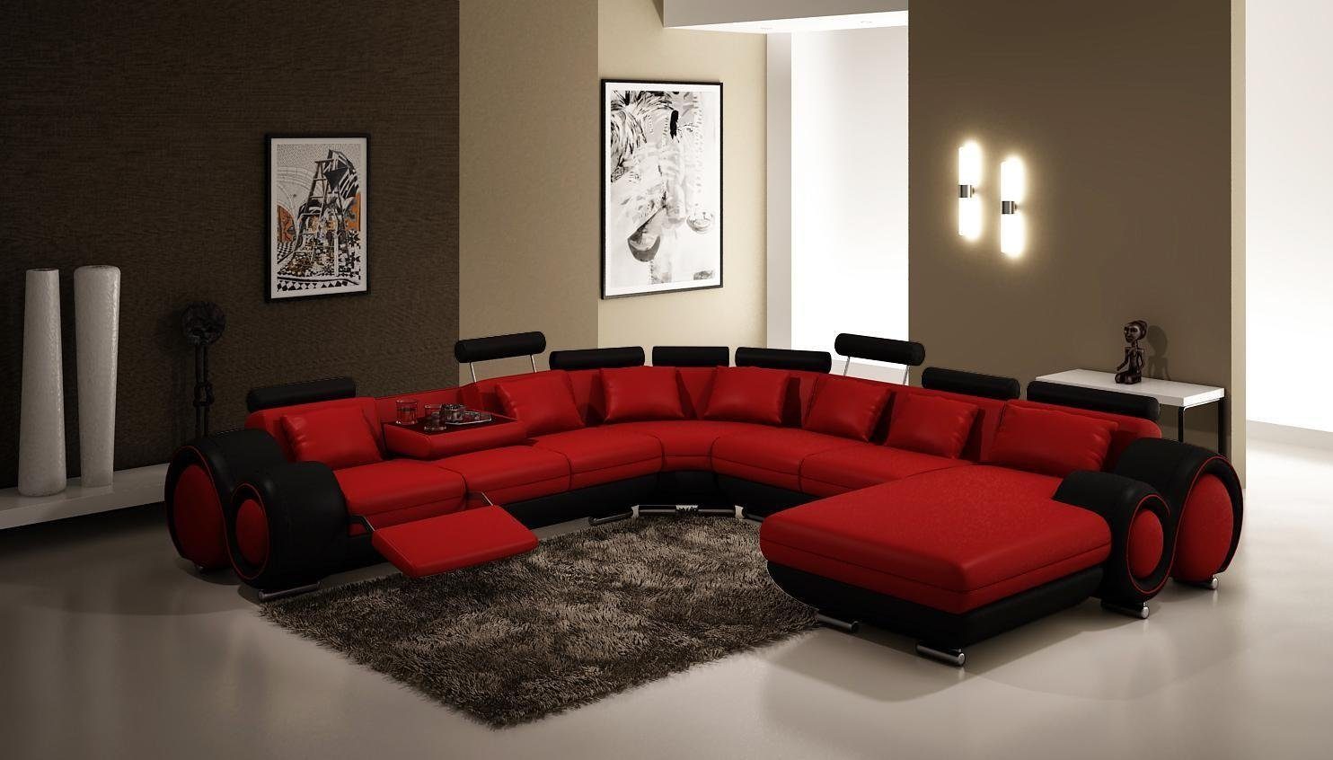 JVmoebel Ecksofa, Sofas U Form Sofa Couch Polster Garnitur Wohnlandschaft Design Ecksofa Rot