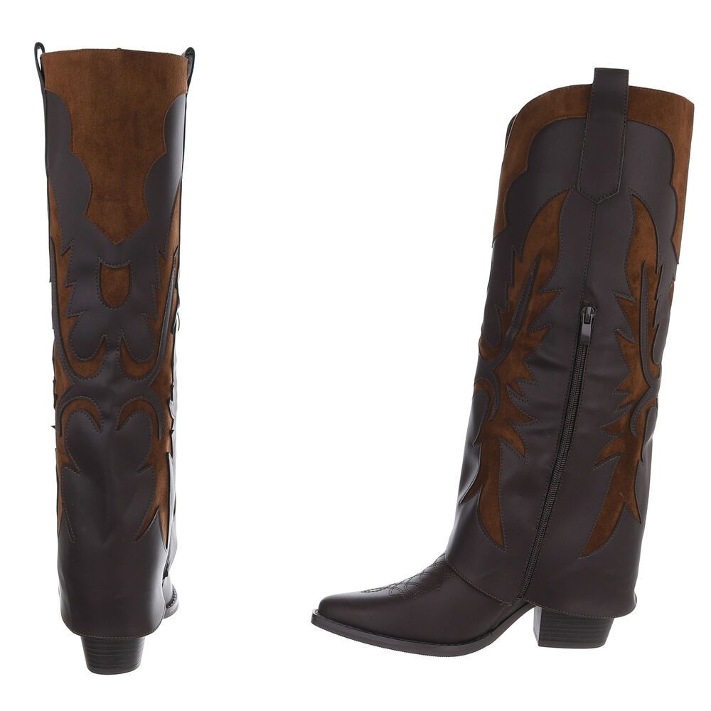 Ital-Design Hochwertige Damen-Stiefel mit kunstvollem Design für Alltag Westernstiefel (90755959) Blockabsatz Stiefel in Dunkelbraun – Bild 5 von 5