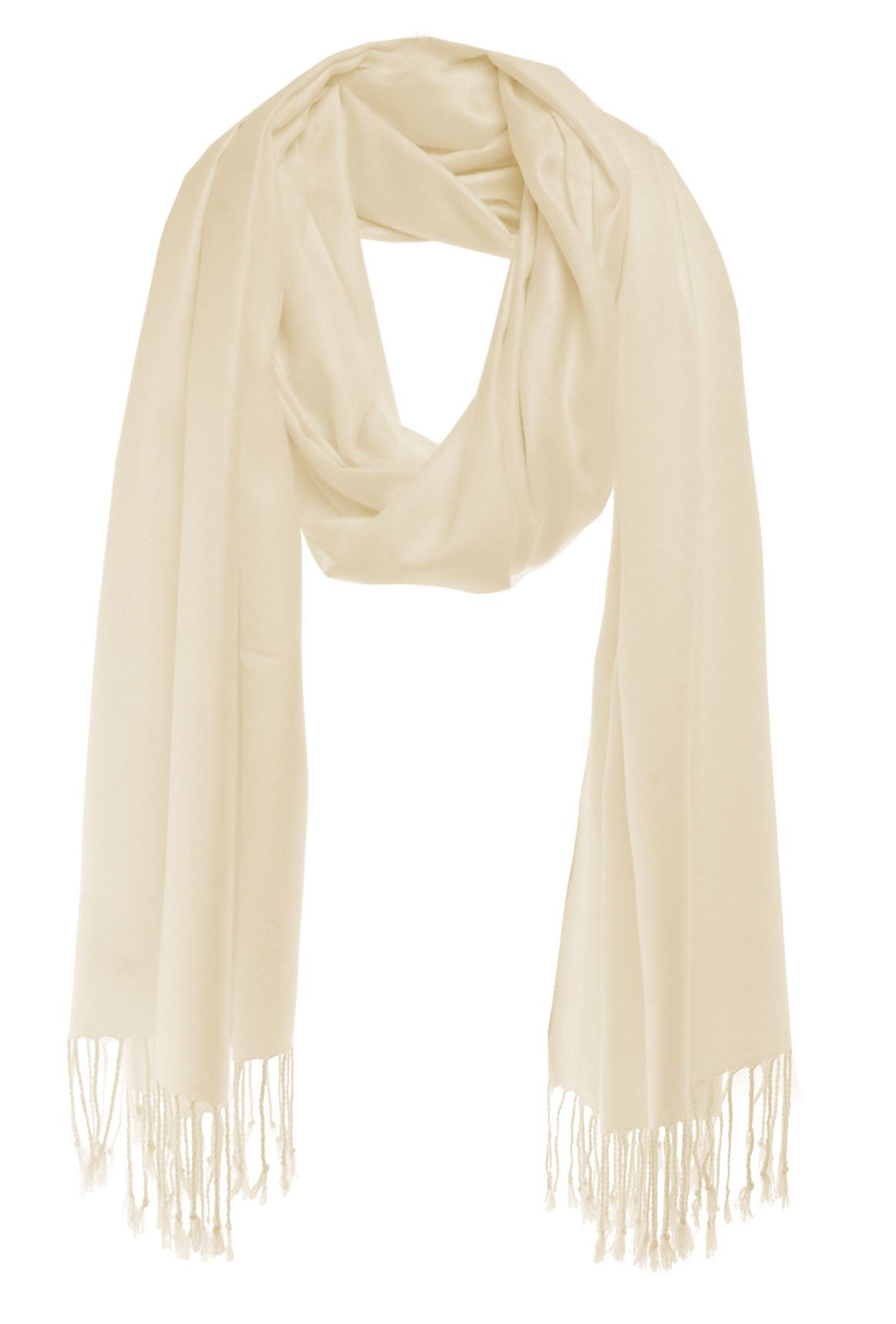 Bovari Schal Pashmina aus 100% Premium Viskose - weich wie Kaschmir -, glänzend wie Seide - 200x70 cm XL Damen-Schal off white / creme weiß