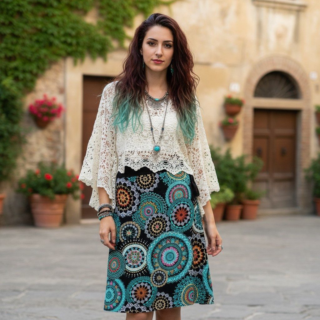 Guru-Shop Minirock Bestickter knielanger Rock, Boho chic, Retro.. alternati günstig online kaufen