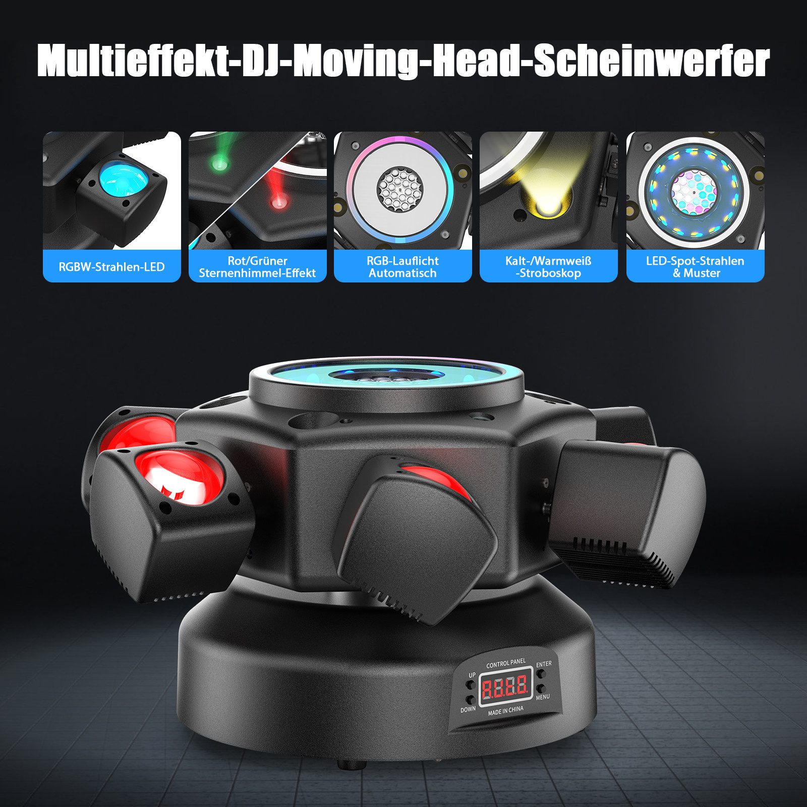 ZonQoonz Discolicht 120W 6-Arm Bühnenstrahllicht mit Sterneneffekt für DJ-Party-Hochzeit