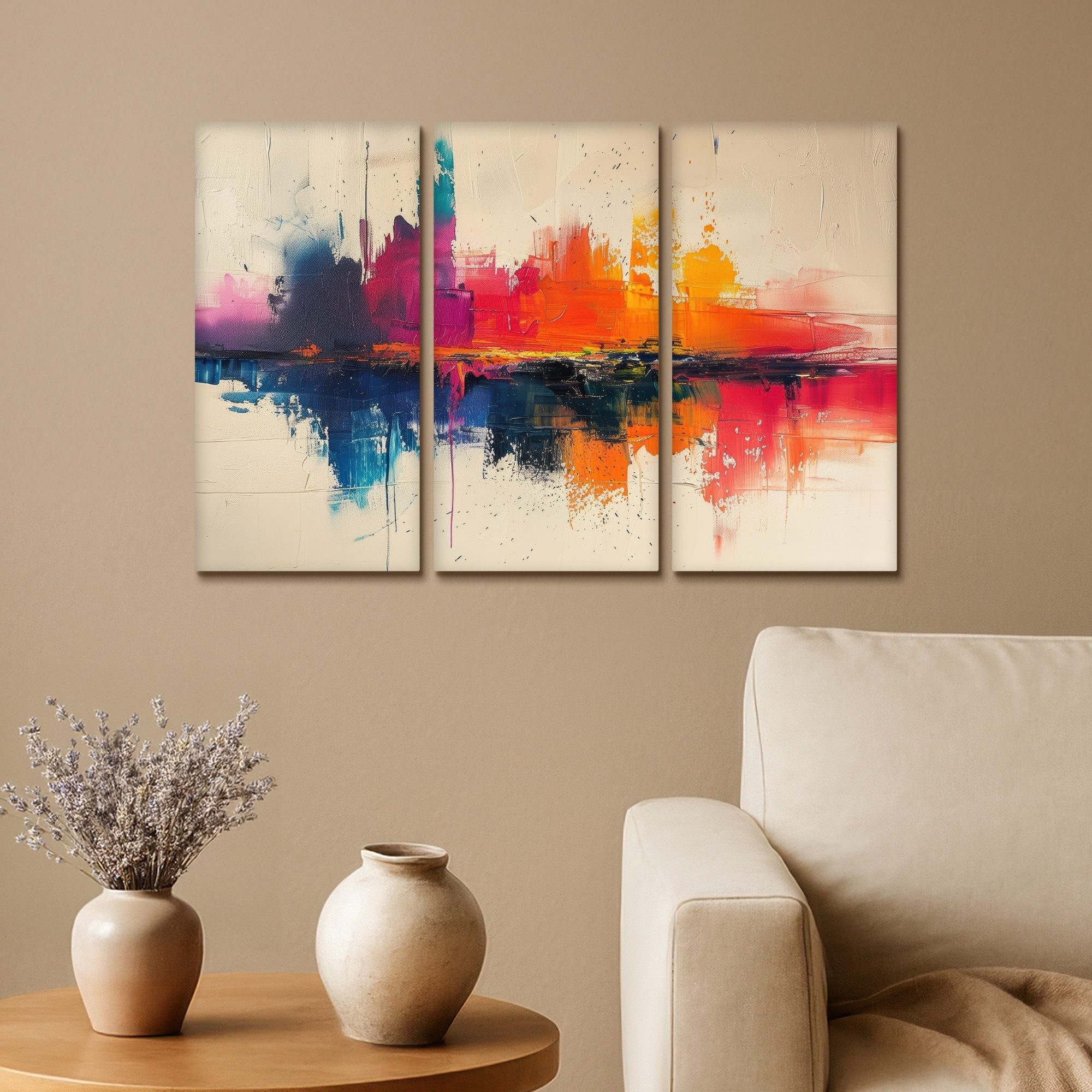 MuchoWow Leinwandbild Farbenfroh - Abstrakt - Lackoptik - Modern, Fotodruck (3 St), Wand Bilder 3 Set, Deko Schlafzimmer Wohnzimmer Flur 60x40 cm