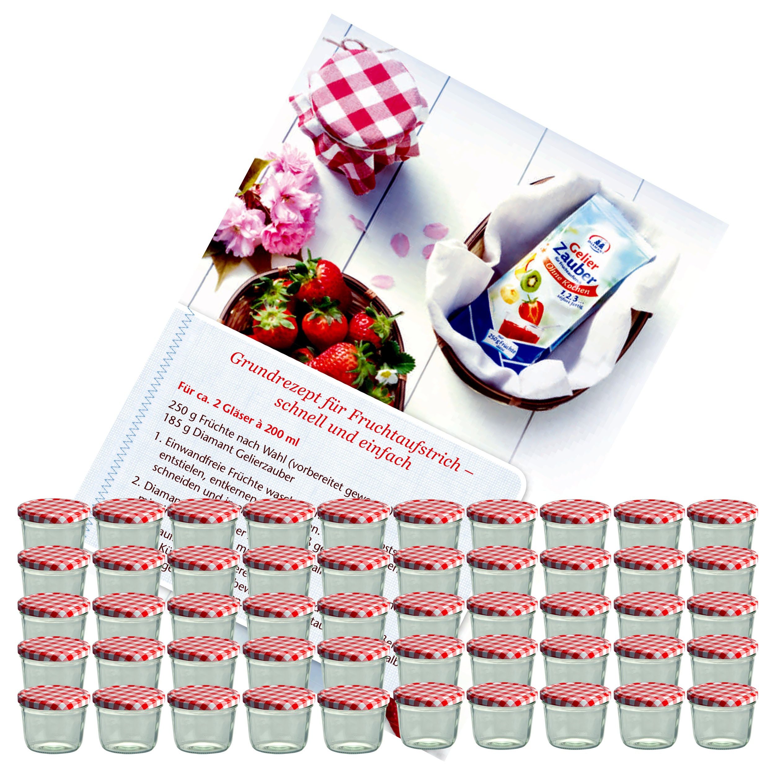 MamboCat Einmachglas 50er Set Sturzglas 230 ml Marmeladenglas To 82 rot karierter Deckel, Glas