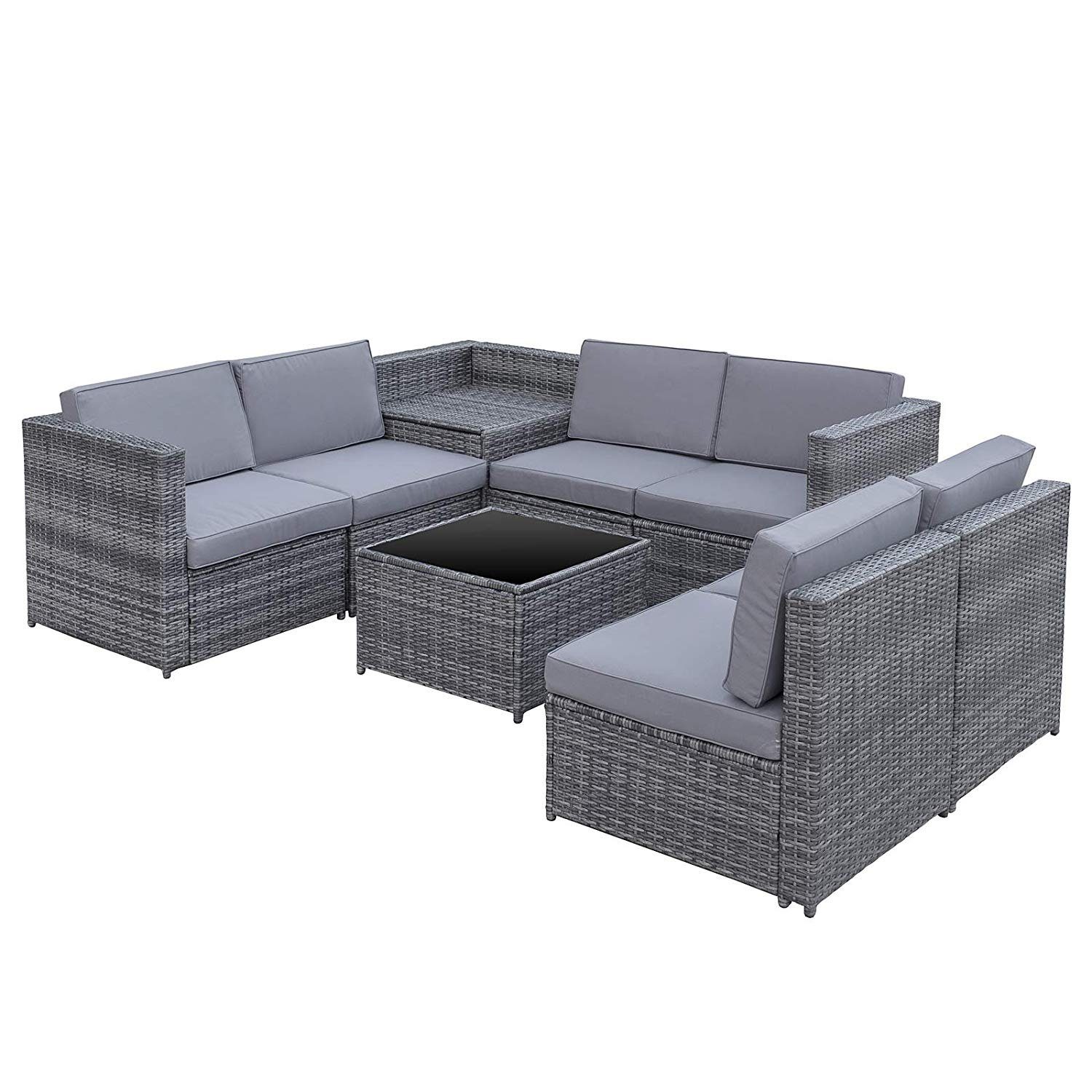 Outsunny Sitzgruppe Polyrattan Gartengarnitur Gartenmöbel, (Polyrattan Gartengarnitur, 8-tlg., Polyrattan Gartengarnitur), 8-tlg. Gartenmöbel Polyrattan Sitzgruppe Gartenset Sofagarnitur Lounge