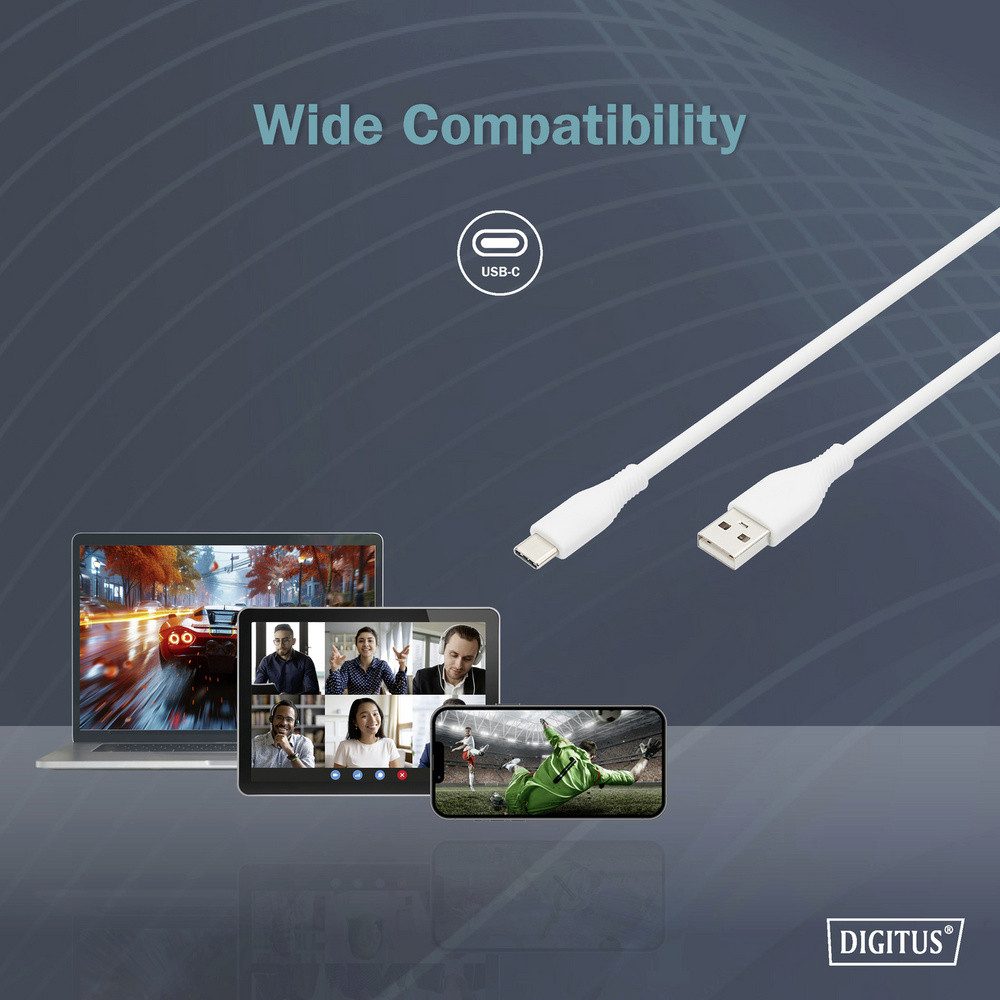 Digitus Digitus USB-Kabel USB 2.0 USB-A Stecker, USB-C® Stecker 0.50 m Weiß F USB-Kabel, (50.00 cm)