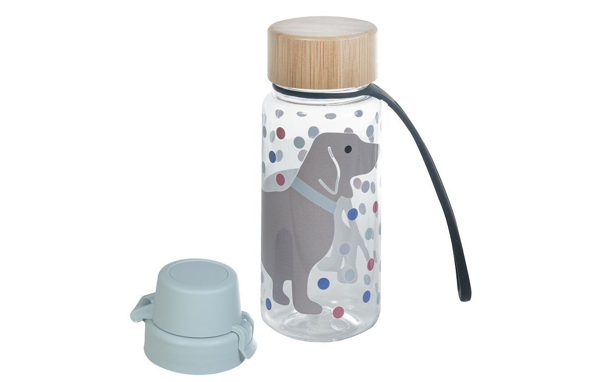 KINDSGUT Trinkflasche, aus Tritan mit Bambusdeckel und Silikonlasche, Dackel