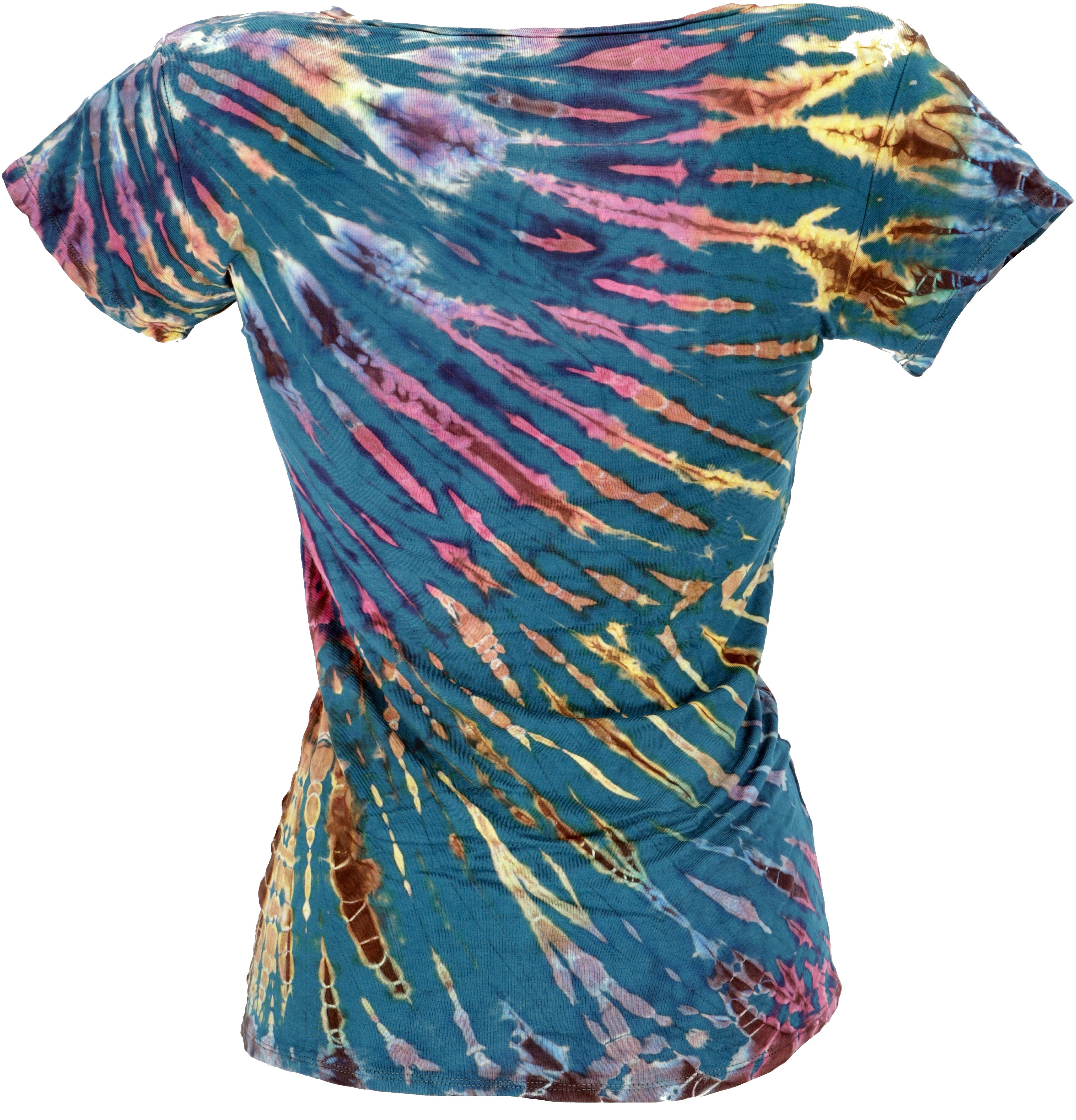 Guru-Shop T-Shirt Batik Hippie T-Shirt mit V-Auschnitt, Unikat.. Festival, Ethno Style, Hippie, alternative Bekleidung