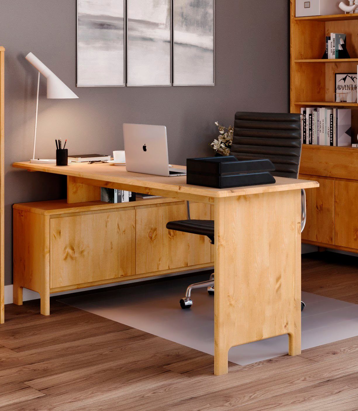 OTTO home Schreibtisch Luven, aus Massivholz, in 2 Breiten, variable Nutzung als Schreibtisch oder Eckschreibtisch