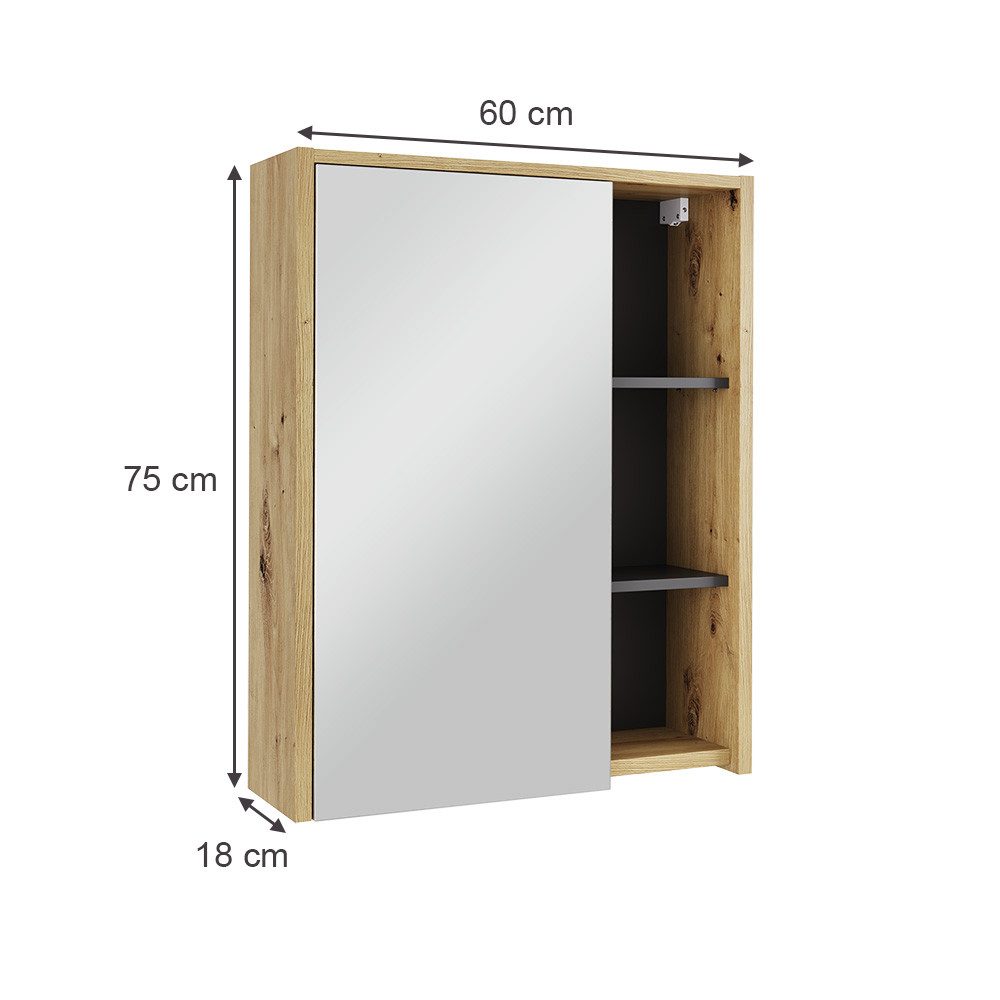 Vicco Badezimmerspiegelschrank Viola, Artisan/Grau, 60 x günstig online kaufen