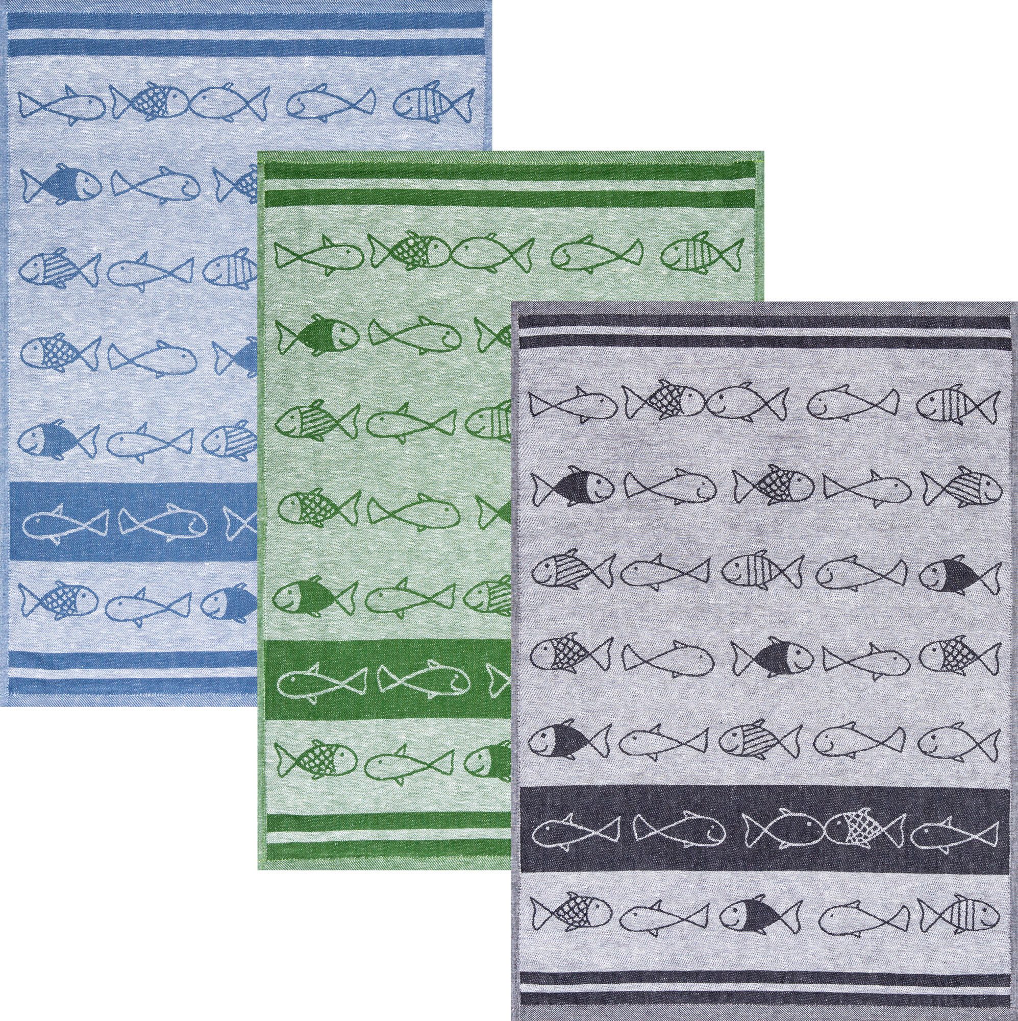 Kracht Geschirrtuch Geschirrtuch "Kiss Fish" 3er-Pack, Halbleinen Motiv