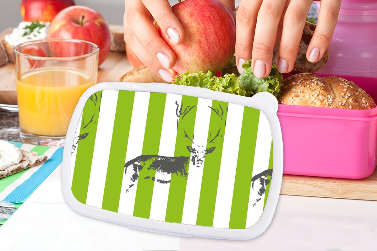Streifen, Snackbox, MuchoWow - Kunststoff, Kinder, Brotdose Brotbox Lunchbox Hirsche für Mädchen, Kunststoff - rosa Erwachsene, (2-tlg), Muster