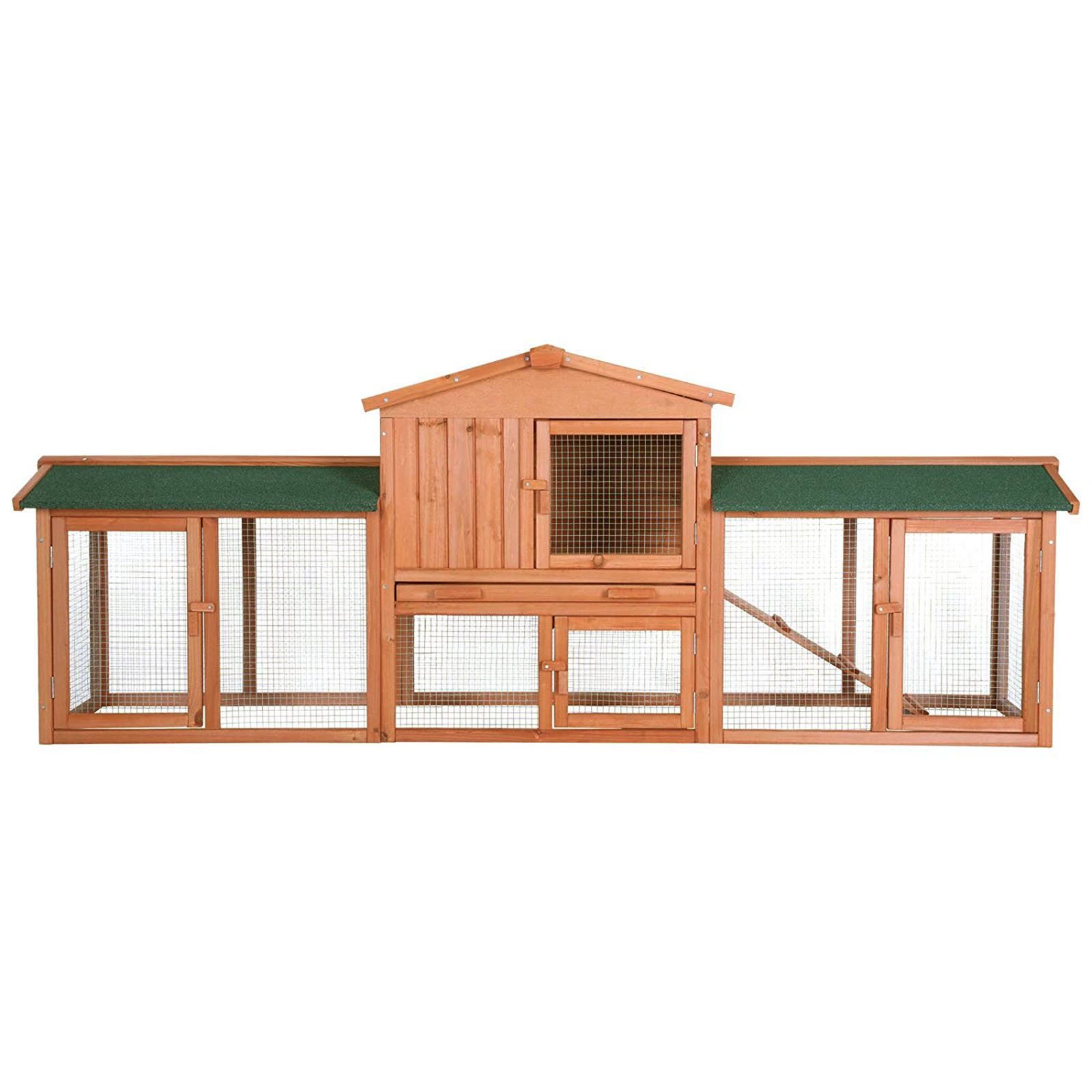 lionto Kleintierstall, großer Doppelstock-Kaninchenstall aus Holz 212x52x85 cm, mit Rampe, Schublade & Bitumendach, wetterfest & sicher