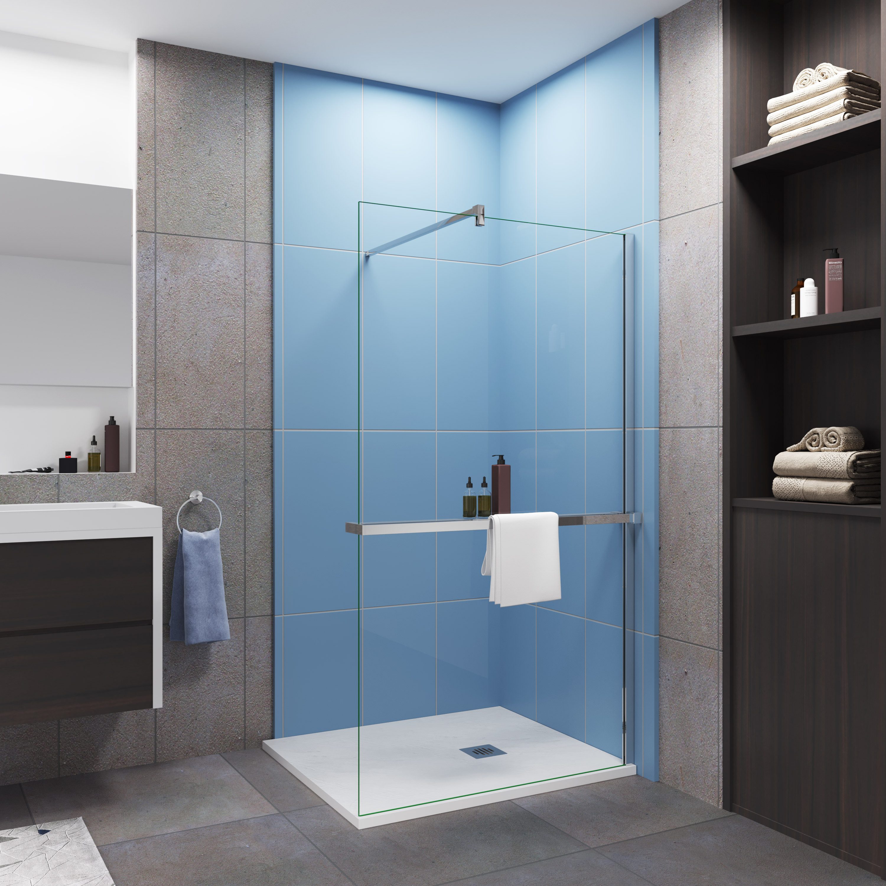duschspa Walk-in-Dusche Walk in Dusche 8mm Nano Glas Ablage Stützstange 200cm Duschwand, Einscheibensicherheitsglas, (Set), 8mm Nano ESG, Höhe 200cm