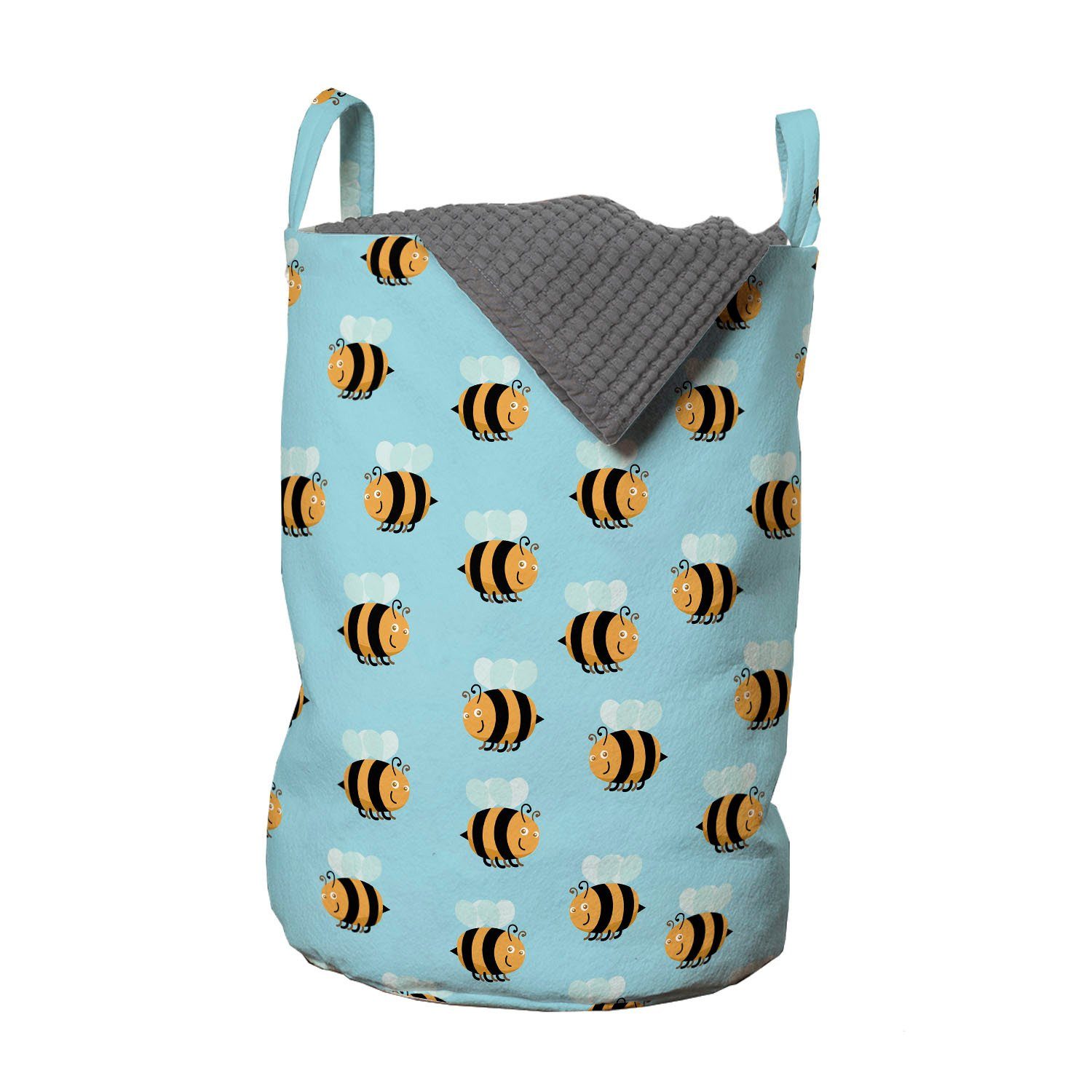 Bienenkönigin Kordelzugverschluss mit Wäschesäckchen für Abakuhaus Waschsalons, Griffen gestreifte Wäschekorb Lächeln
