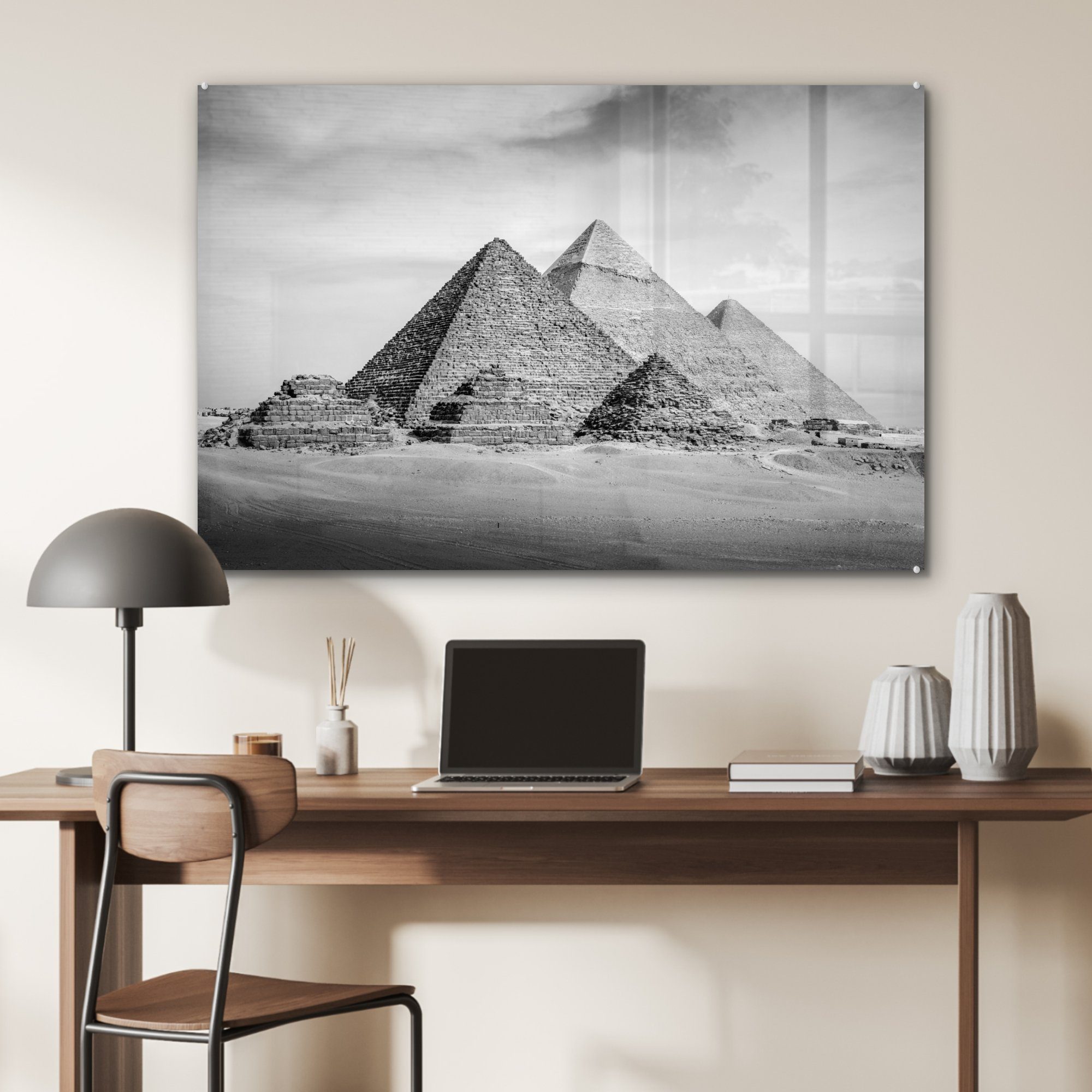 weiß, und schwarz - Wohnzimmer MuchoWow Gizeh & große Pyramidenkomplex in Der von St), Schlafzimmer Acrylglasbilder Acrylglasbild Ägypten (1