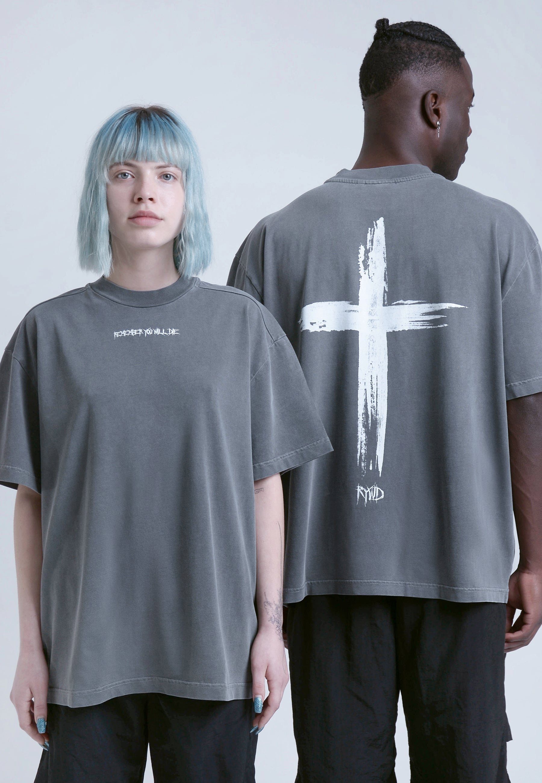 grau Remember washed RYWD Cross - T-Shirt Stone you T-Shirt will die