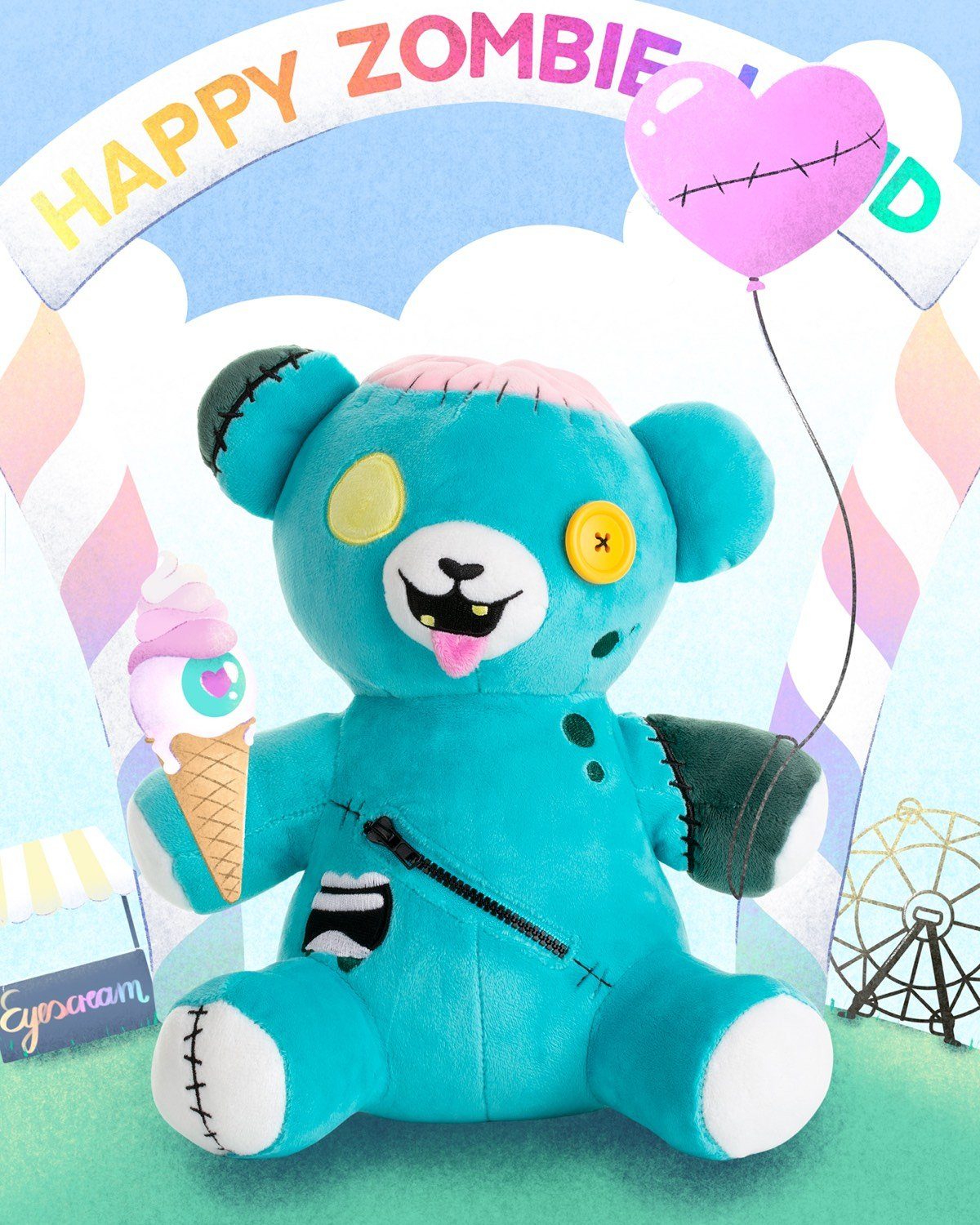 Corimori Kuscheltier Frankie der Zombie-Teddy, 27cm Stofftier (Geschenk, Packung, Geschenk), Plüschtier, Plüsch Zombie Teddy, Teddybär, Kuscheltier, Bär, türkis