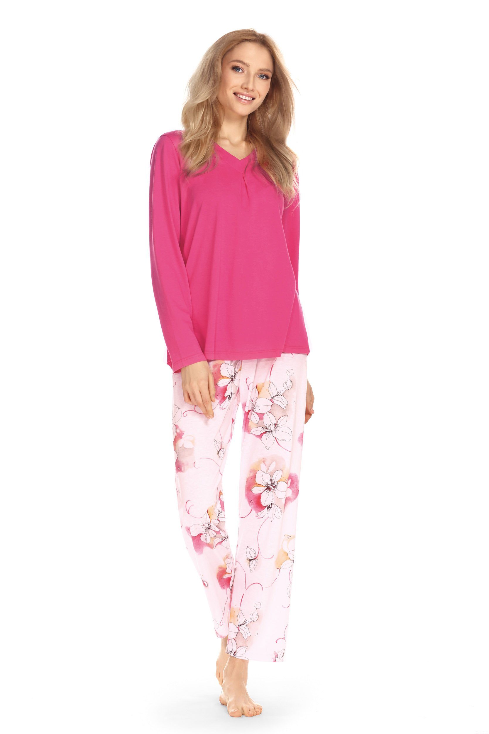 Ascafa Schlafanzug (Set, 2 tlg., 50% Damen Baumwolle, Schlafanzug Pyjama 2-teilig Set) 50% Baumwolle, Material