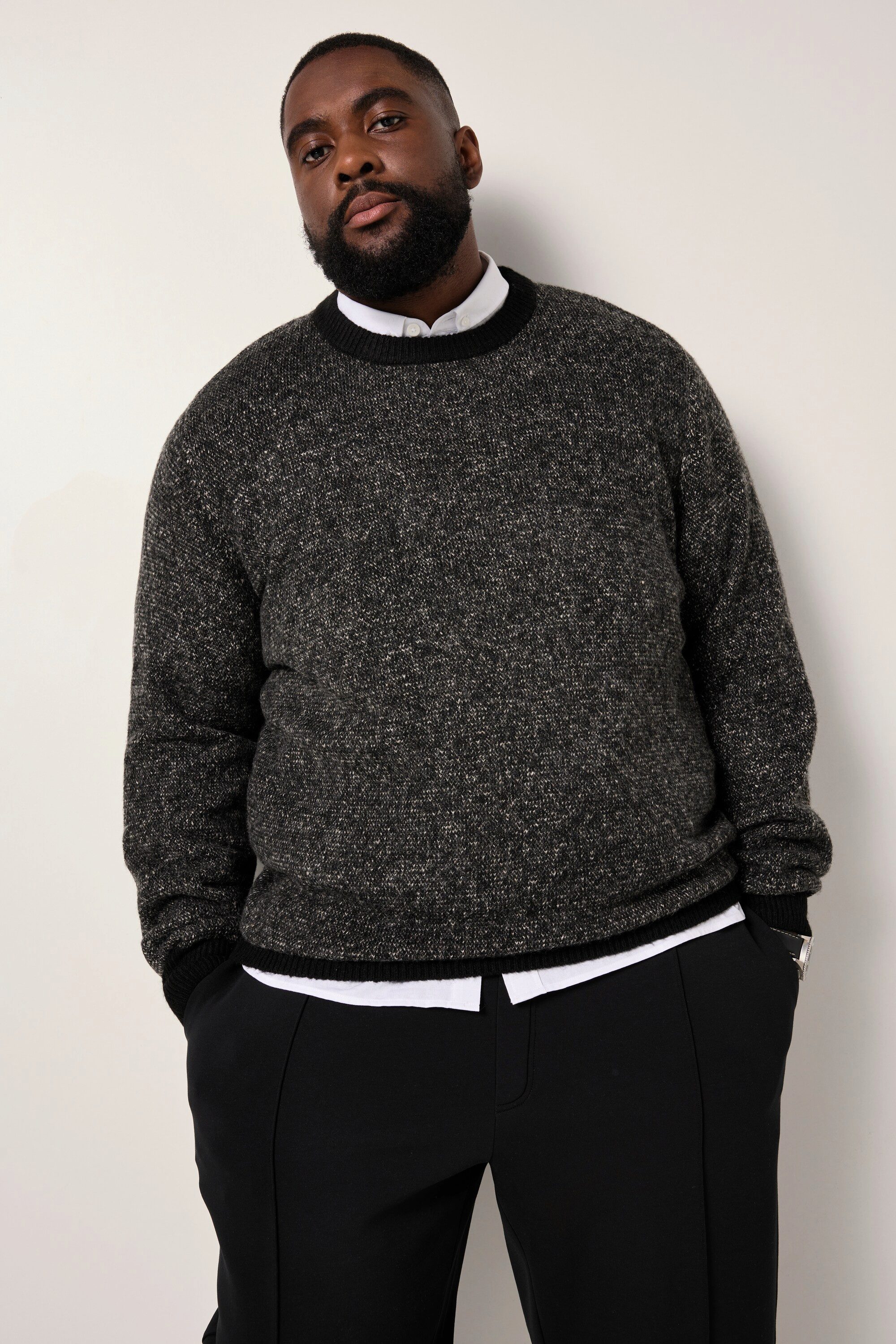 STHUGE Rundhalspullover Pullover Two-Tone Strick