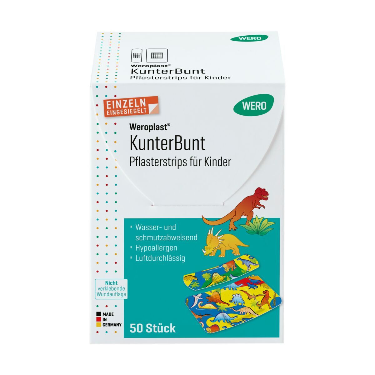 Weroplast® Wundpflaster Weroplast KunterBunt Pflasterstrips Mix für Kinder, 50 Stk/Pkg (50 St), Pflasterstrips