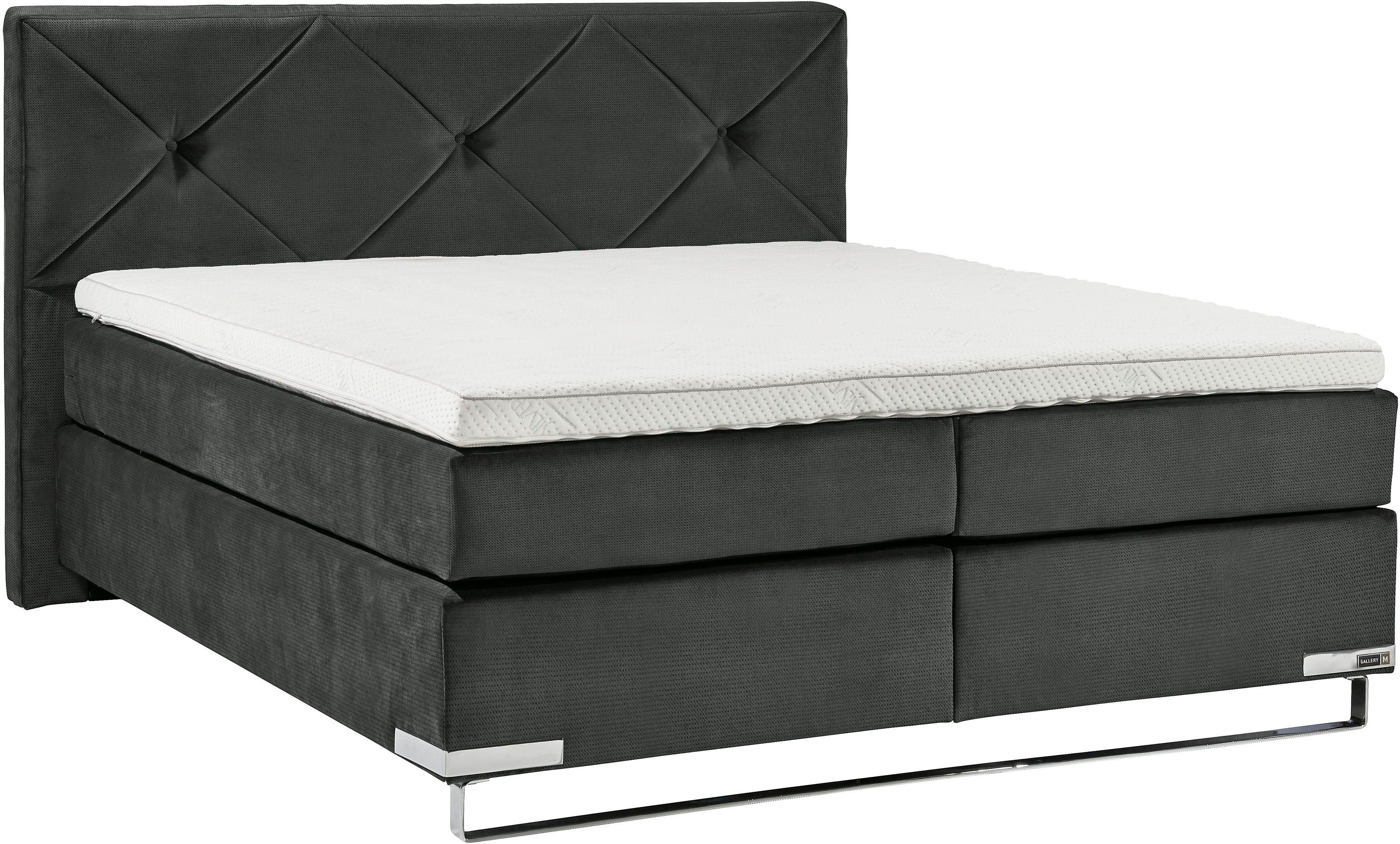 Musterring Boxspringbett Dubai, Kufe in Chrom, 3 Härtegrade, Kopfteil mit Knopfheftung