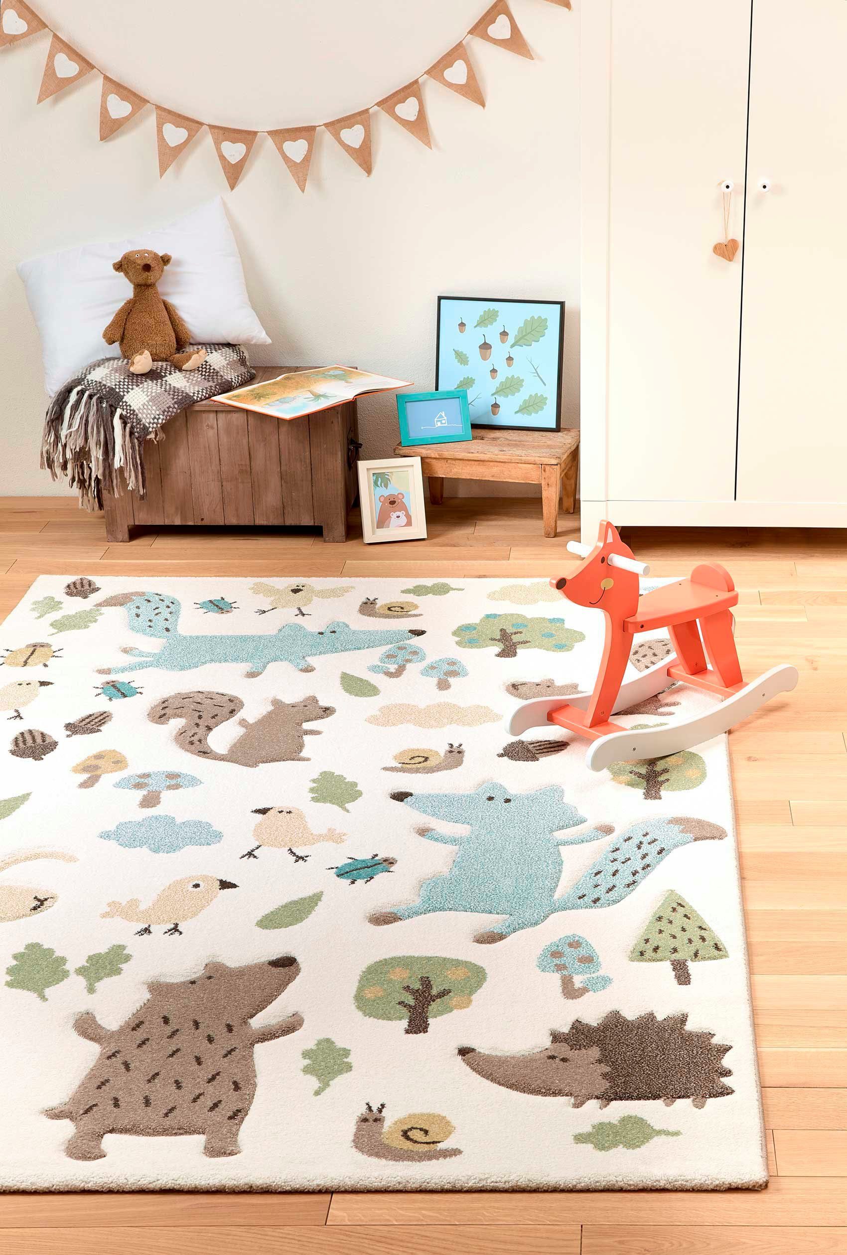 Sigikid Kinderteppich Forest, rechteckig, Höhe: 13 mm, Wald Tiere Design, Kurzflor