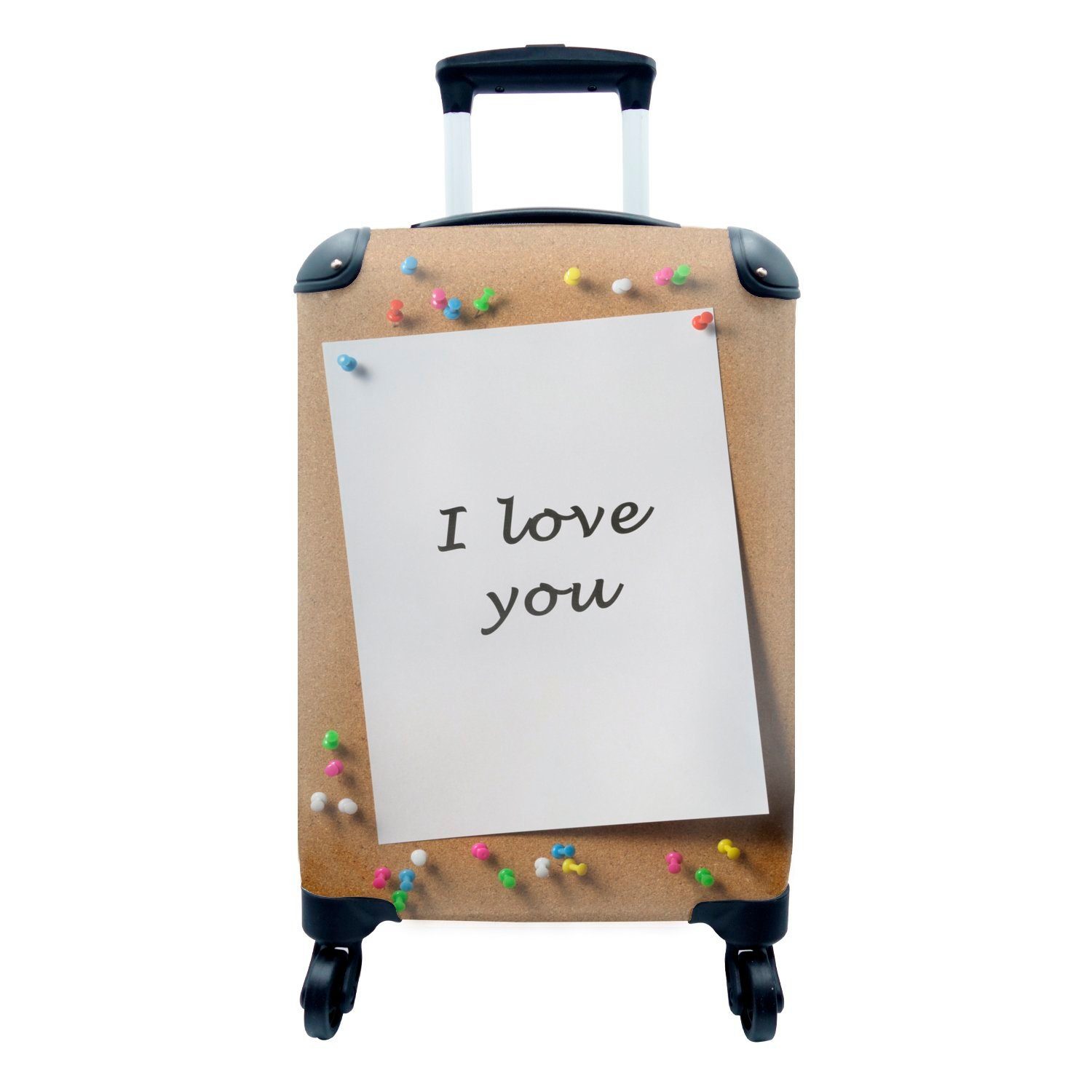 dich Reisekoffer mit Ich Handgepäckkoffer auf für Rollen, Ferien, Trolley, einem Zettel geschrieben, 4 rollen, ist Handgepäck MuchoWow liebe Reisetasche