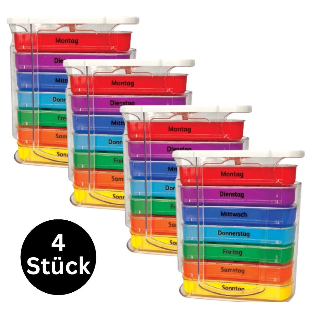 IEA Medical Pillendose Medikamentenbox 4er Set 7 Tage – 4 Fächer pro Tag (4 St), 4er Set für 28 Tage Planung oder getrennte Nutzung