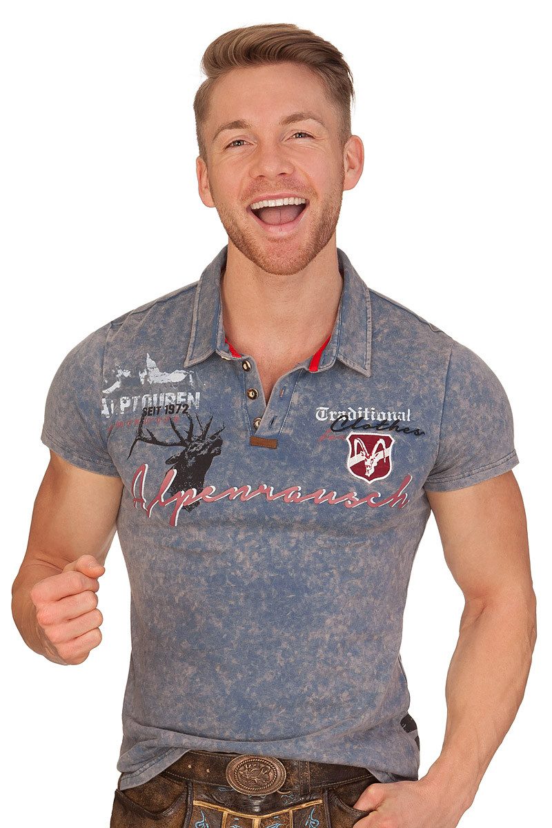 MarJo Trachtenshirt Trachtenshirt Herren - ALPENRAUSCH - blau, khaki