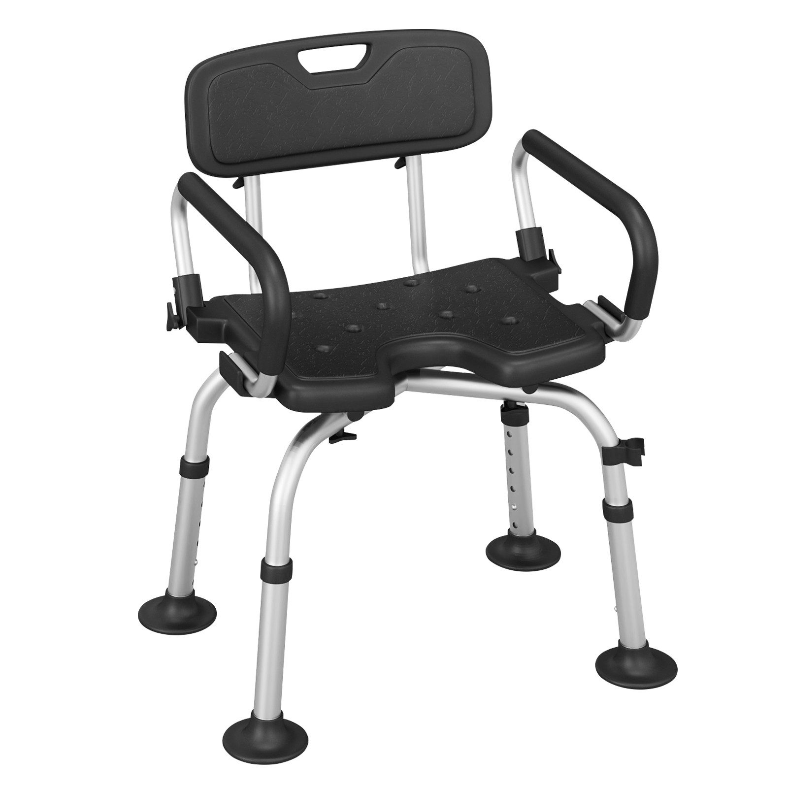 COSTWAY Dusch-Toilettenrollstuhl, 6 fach höhenverstellbar