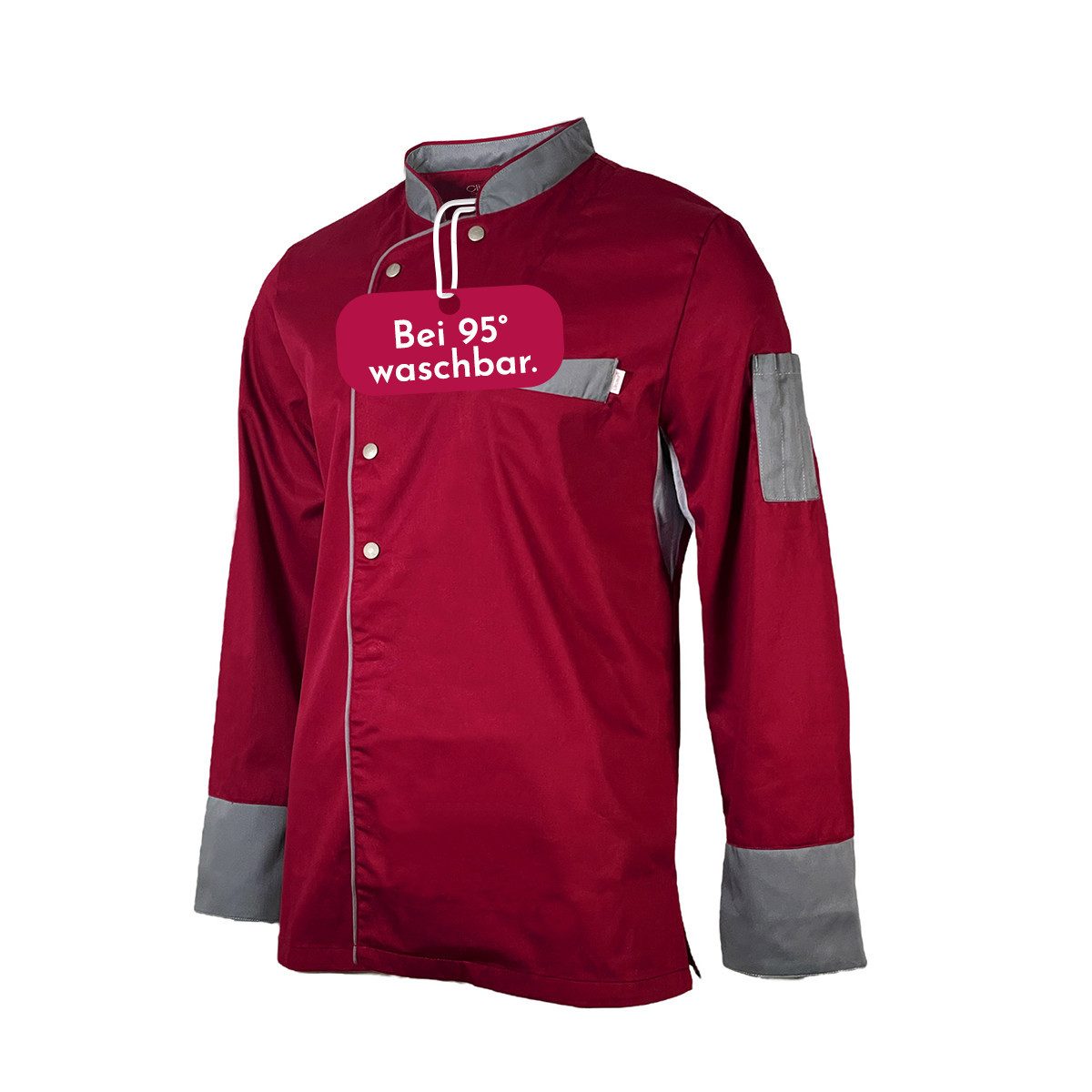 Clinotest Kochjacke langarm - 95 Grad waschbare, kochfeste Kochjacken ohne Einlaufen (1-St) Kochhemd aus 65% Polyester, 35% Baumwolle, mit Druckknopfverschluss