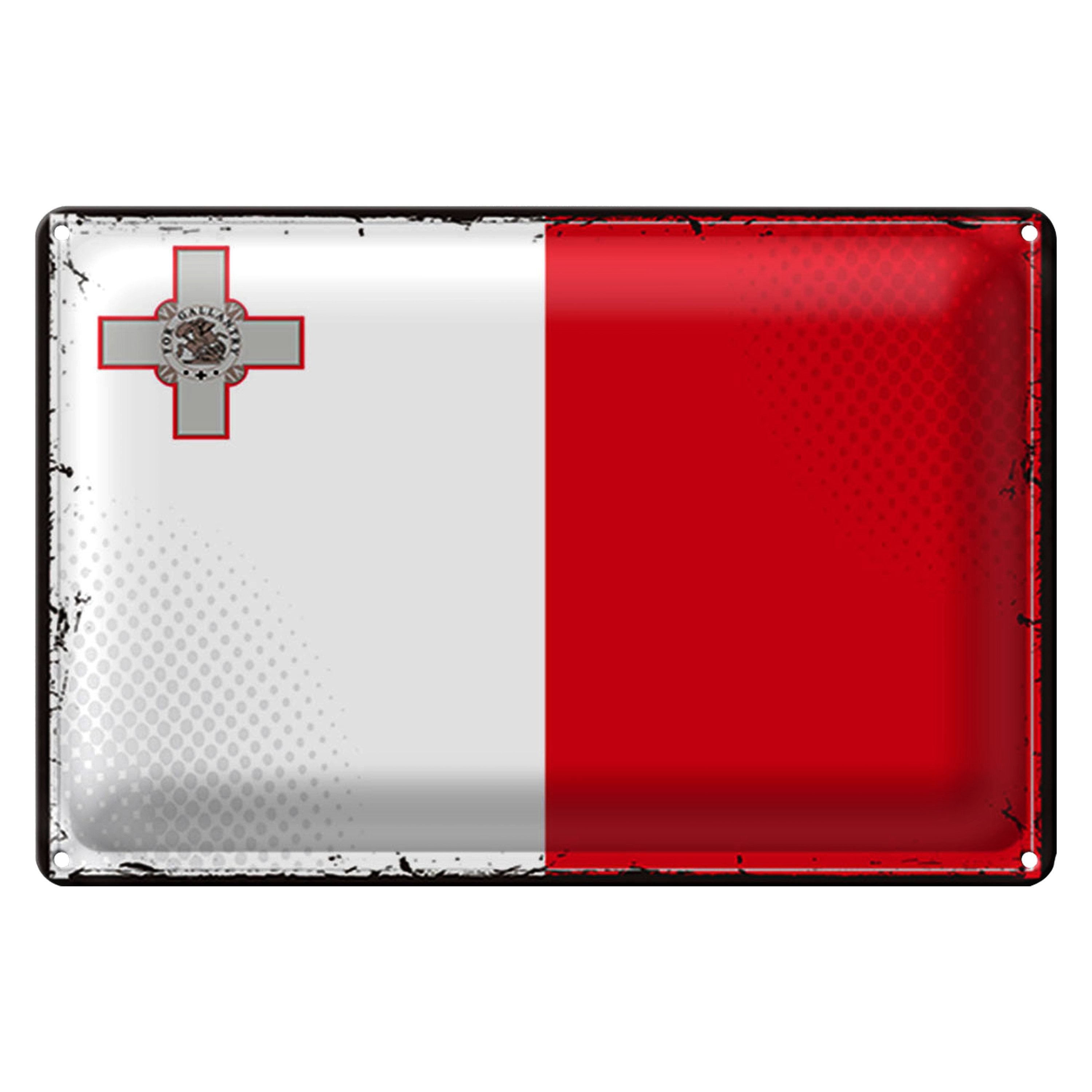 Roomando Metallschild Blechschild Flagge Malta 30x20cm Retro Flag of Malta