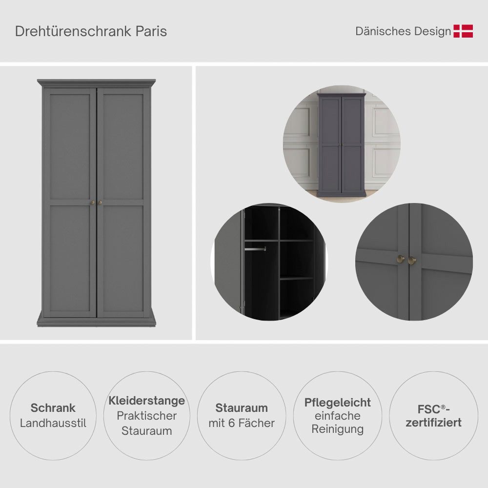 Home affaire Drehtürenschrank Paris im Landhaus-Stil aus schönem Holzfurnier, Höhe 200,5 cm (4 türig)